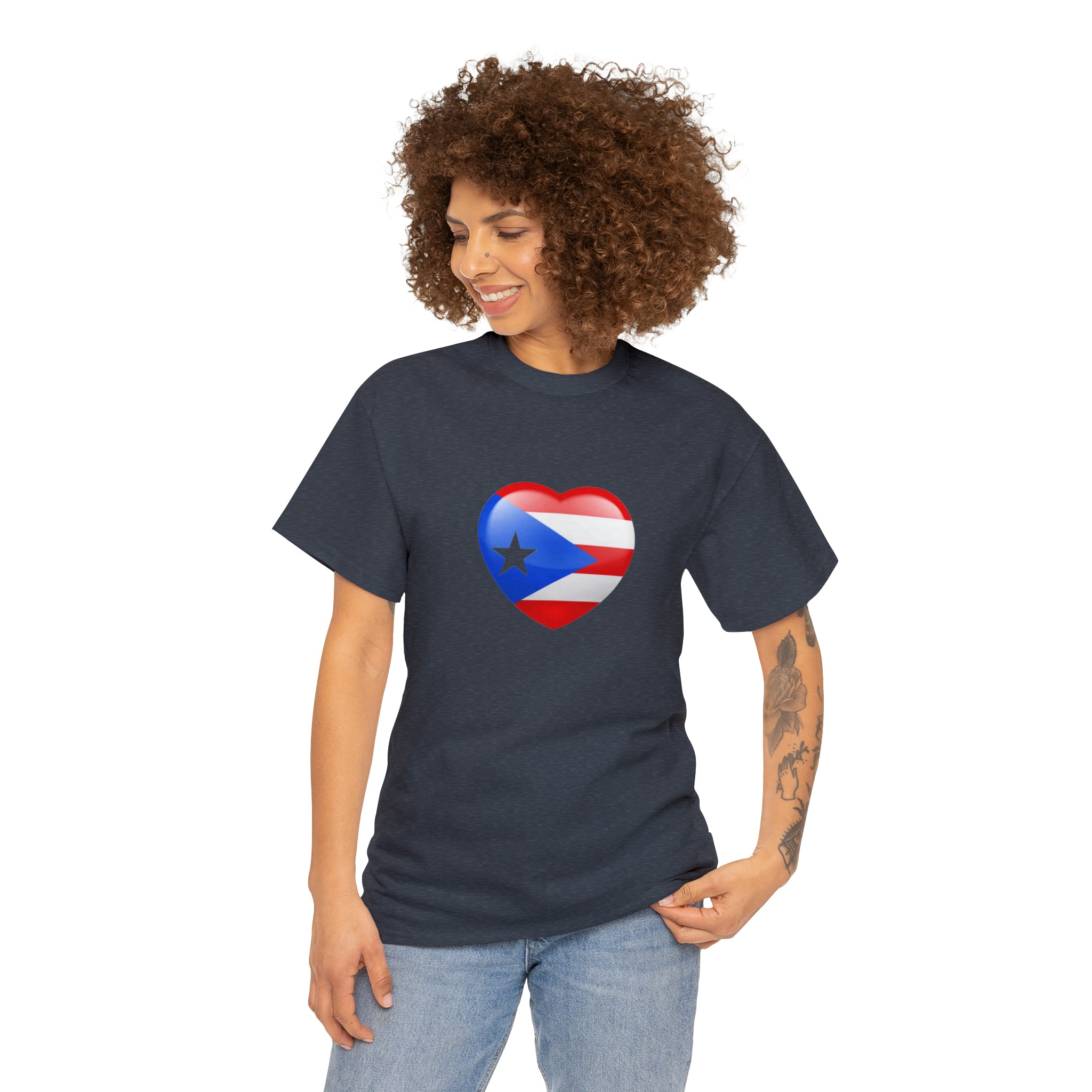 Puerto Rican Flag Heart Unisex Heavy Cotton Tee