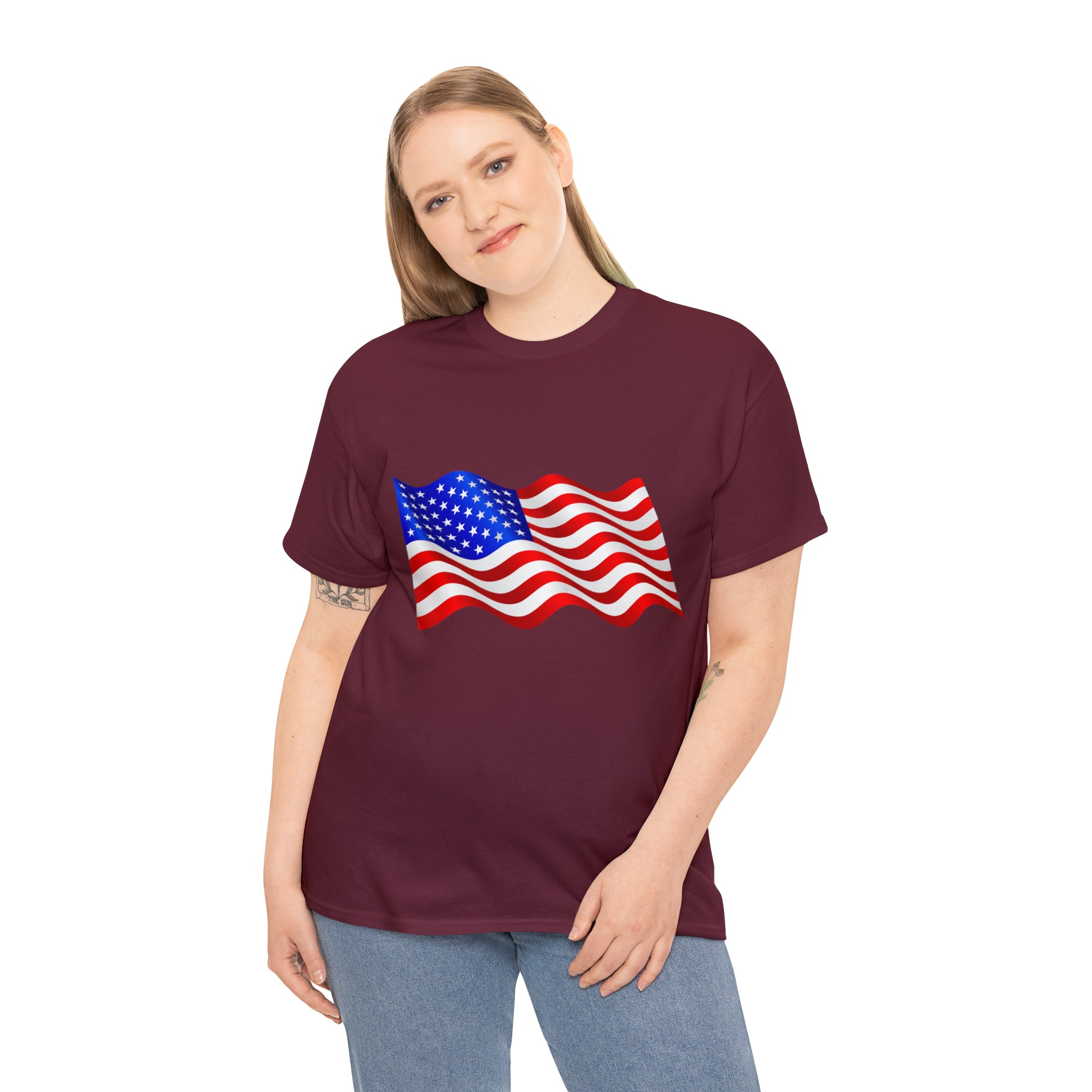 American Wavy Flag Unisex Heavy Cotton Tee