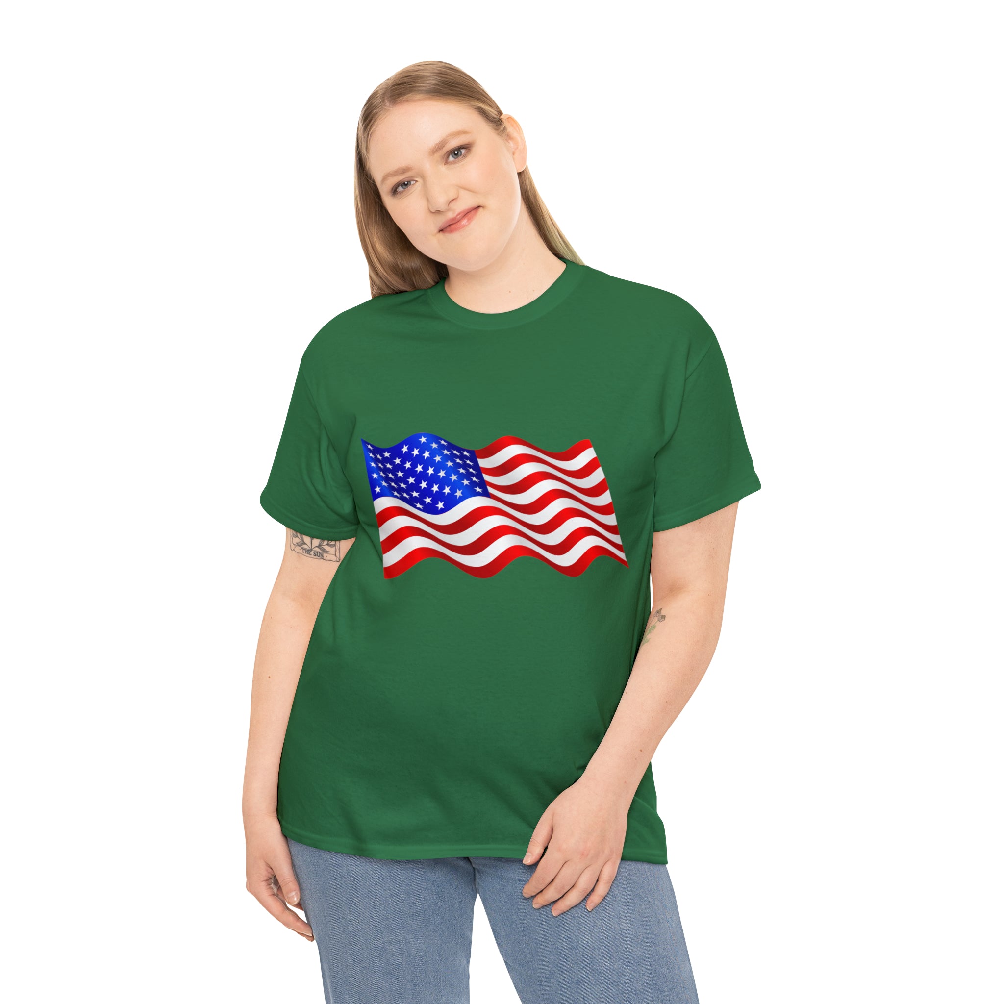 American Wavy Flag Unisex Heavy Cotton Tee