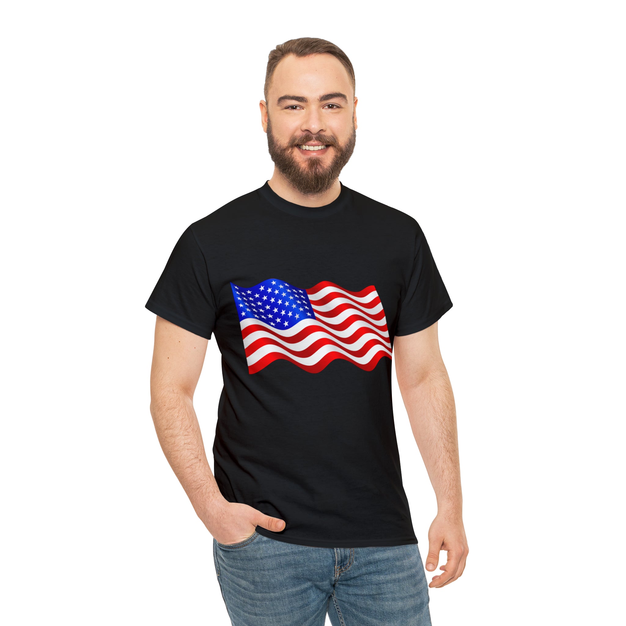 American Wavy Flag Unisex Heavy Cotton Tee