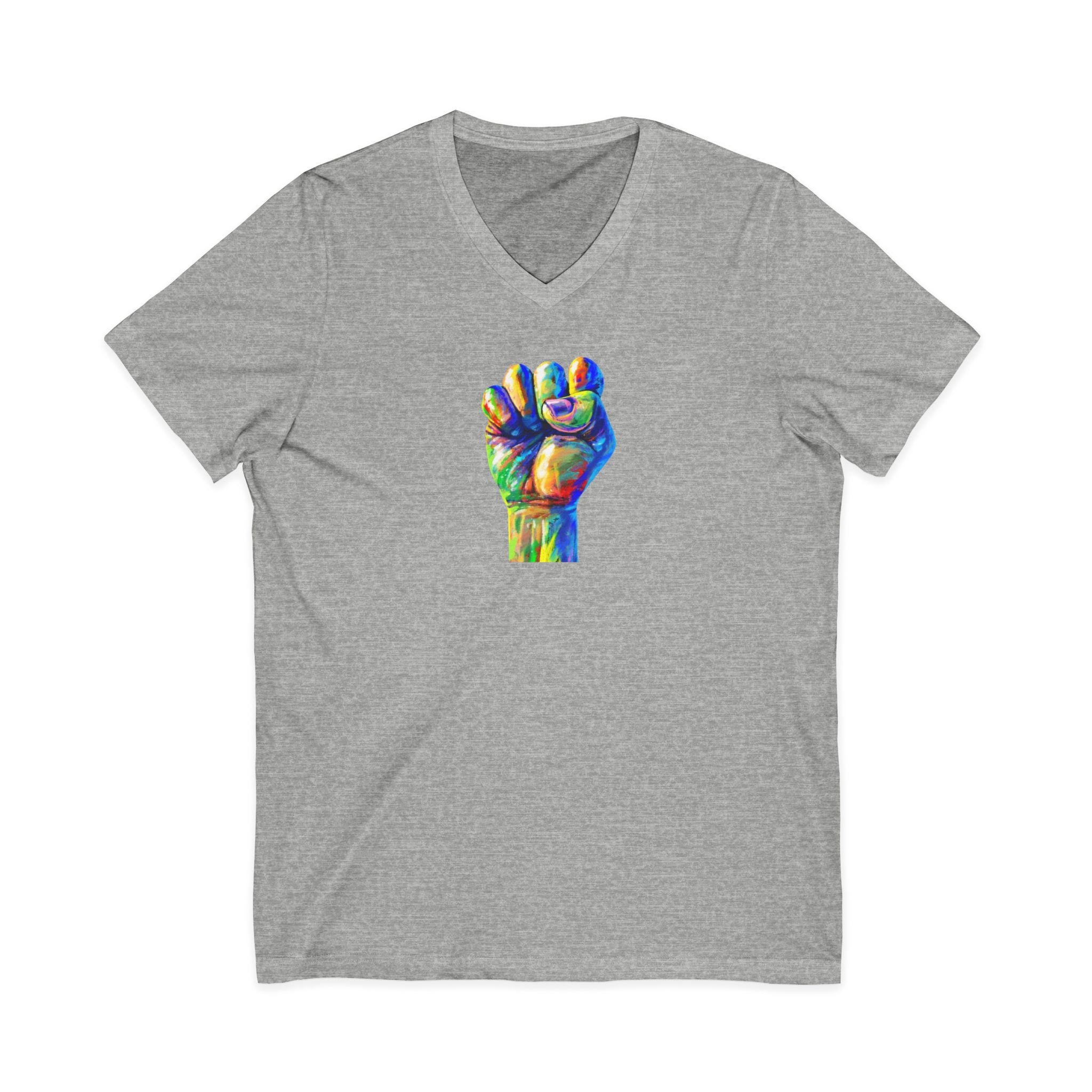Power To The People Fist V-Neck Tee — Pride & Protest Solidarity T-Shirt