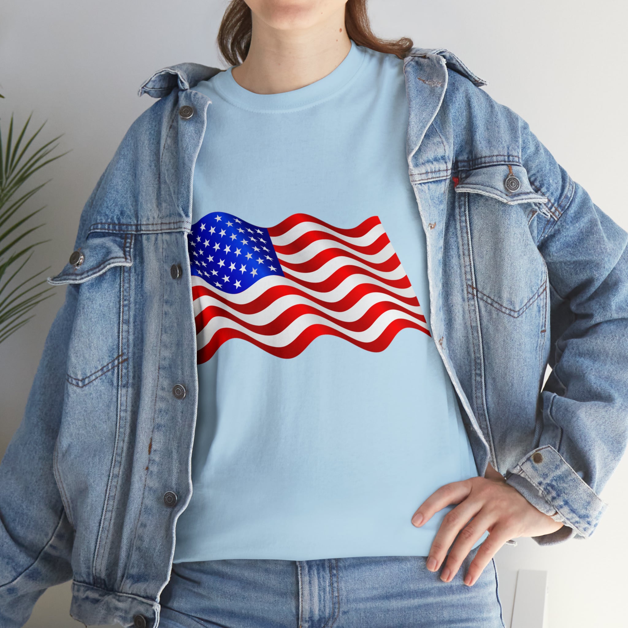 American Wavy Flag Unisex Heavy Cotton Tee