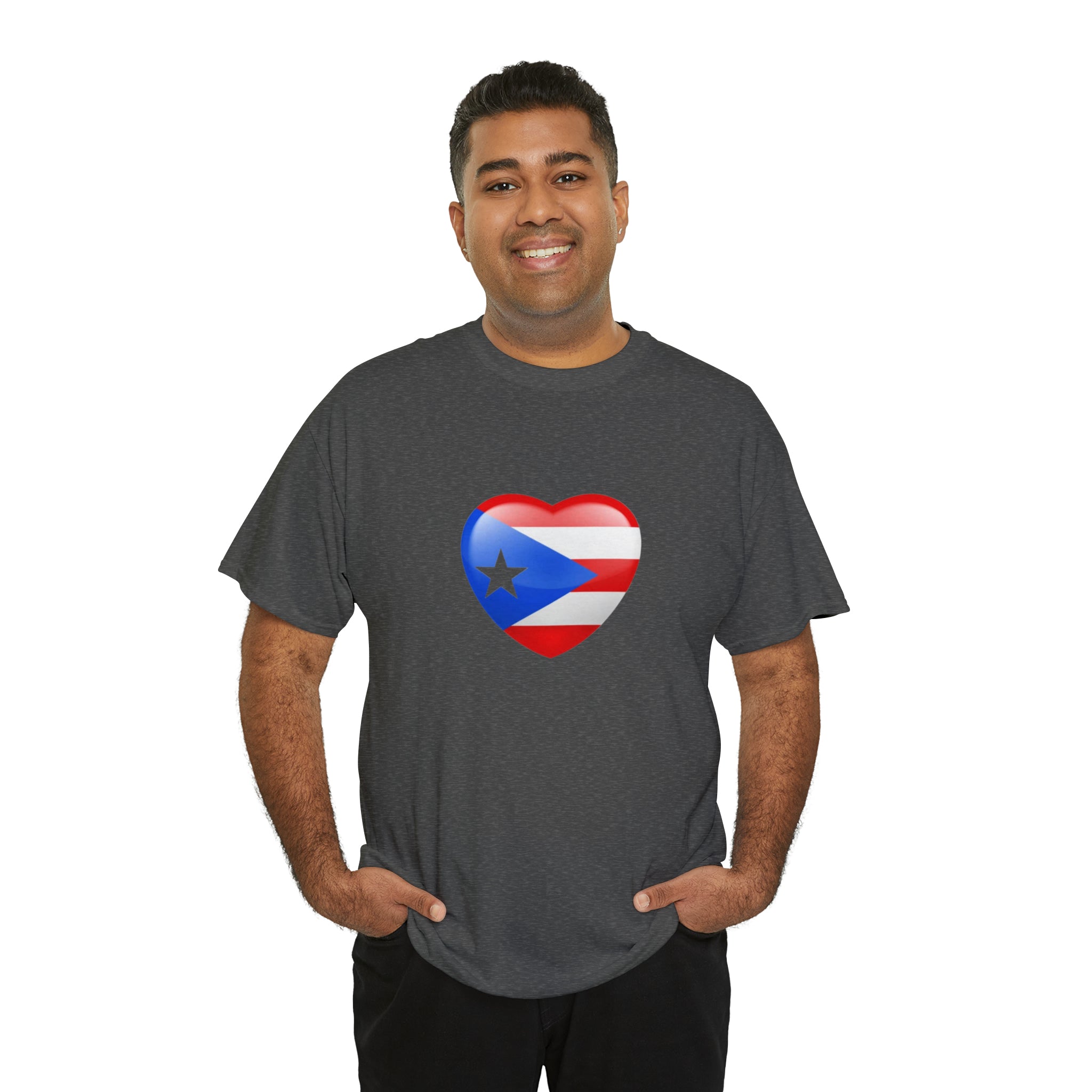 Puerto Rican Flag Heart Unisex Heavy Cotton Tee