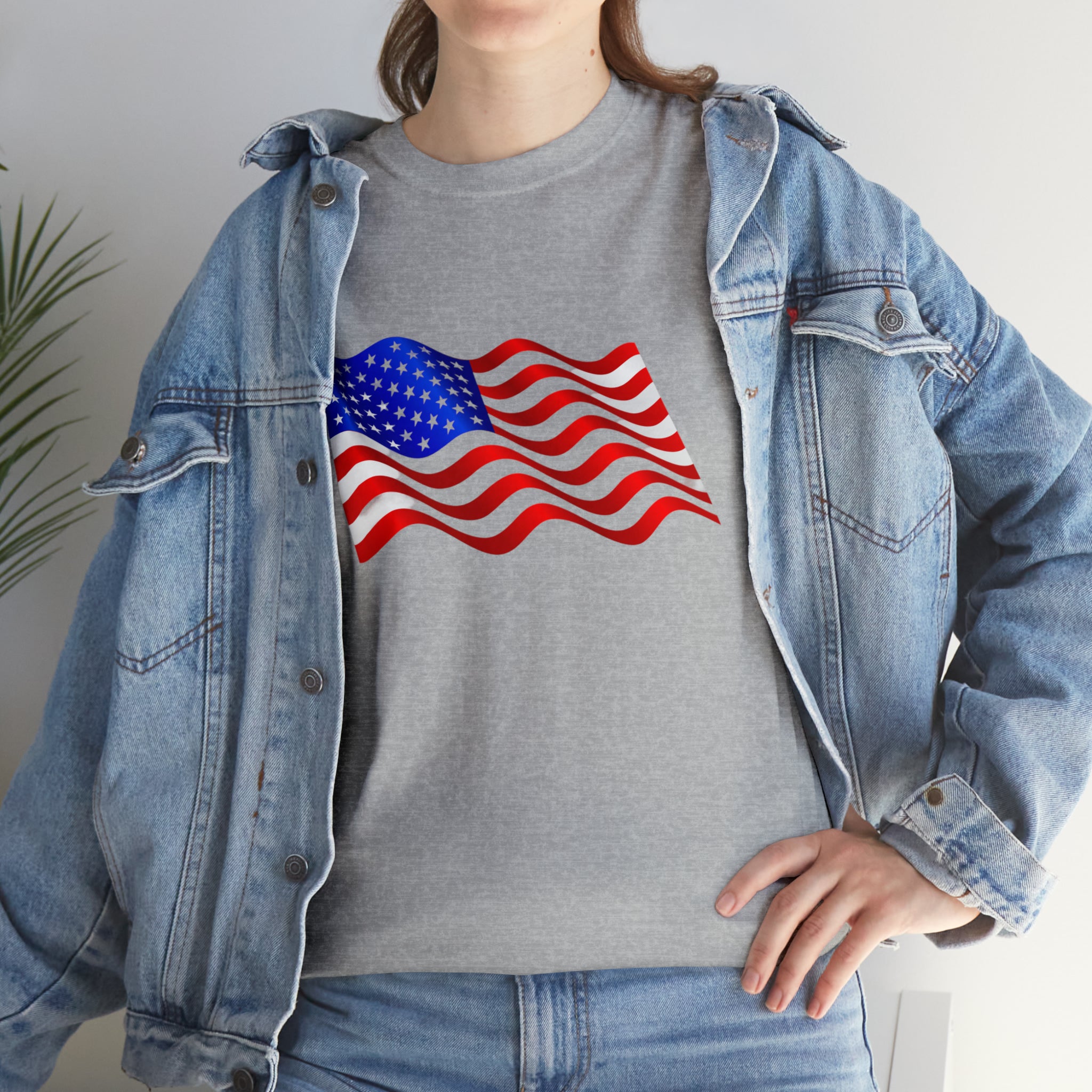 American Wavy Flag Unisex Heavy Cotton Tee