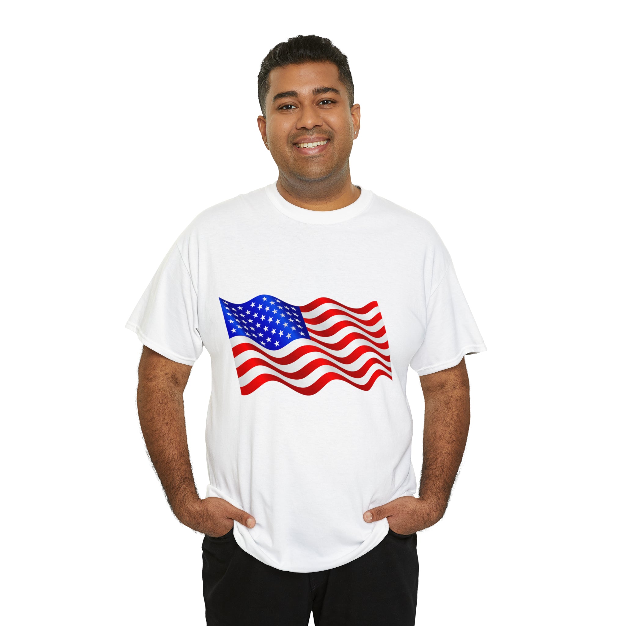 American Wavy Flag Unisex Heavy Cotton Tee
