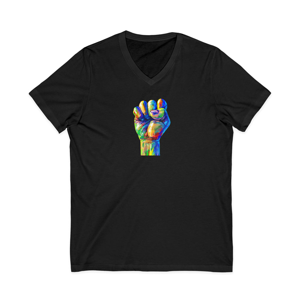 Power To The People Fist V-Neck Tee — Pride & Protest Solidarity T-Shirt