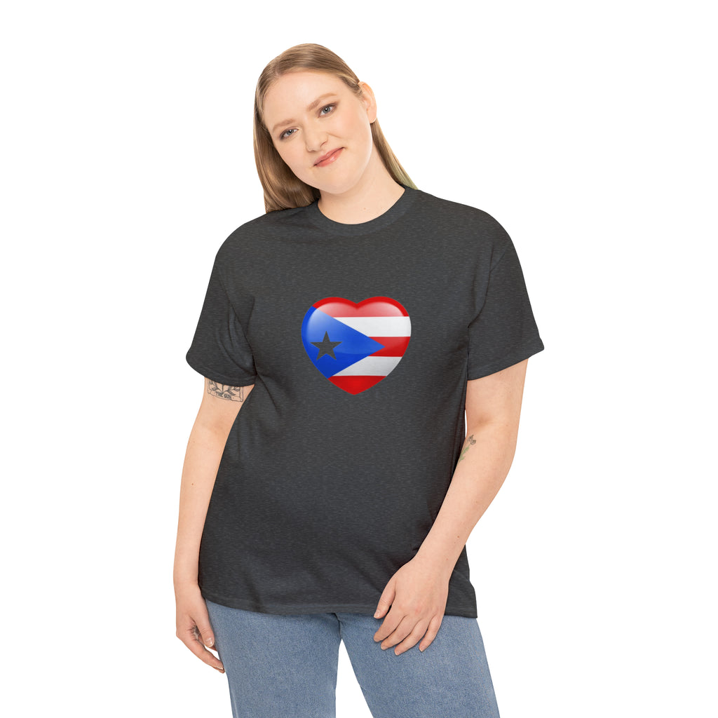 Puerto Rican Flag Heart Unisex Heavy Cotton Tee