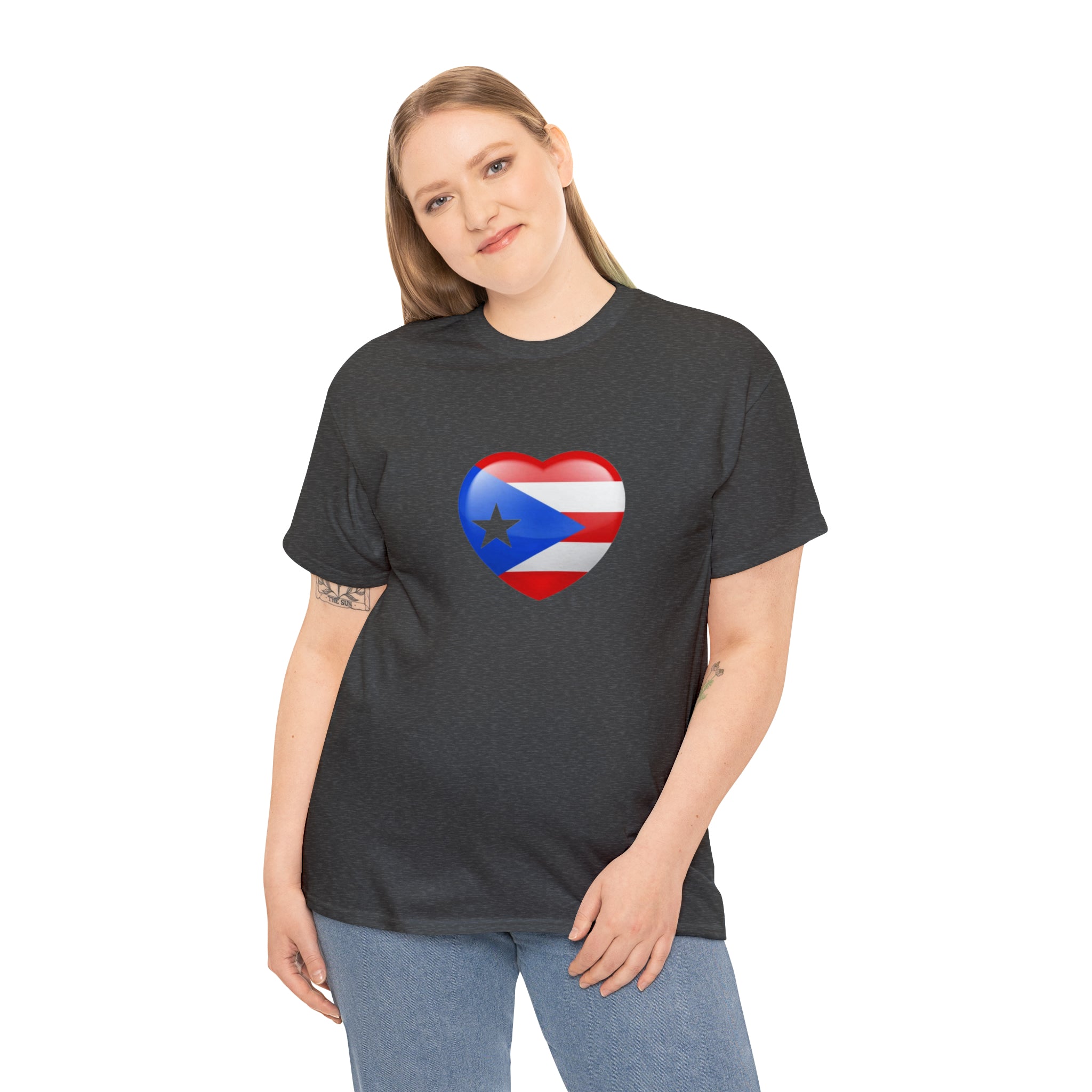 Puerto Rican Flag Heart Unisex Heavy Cotton Tee