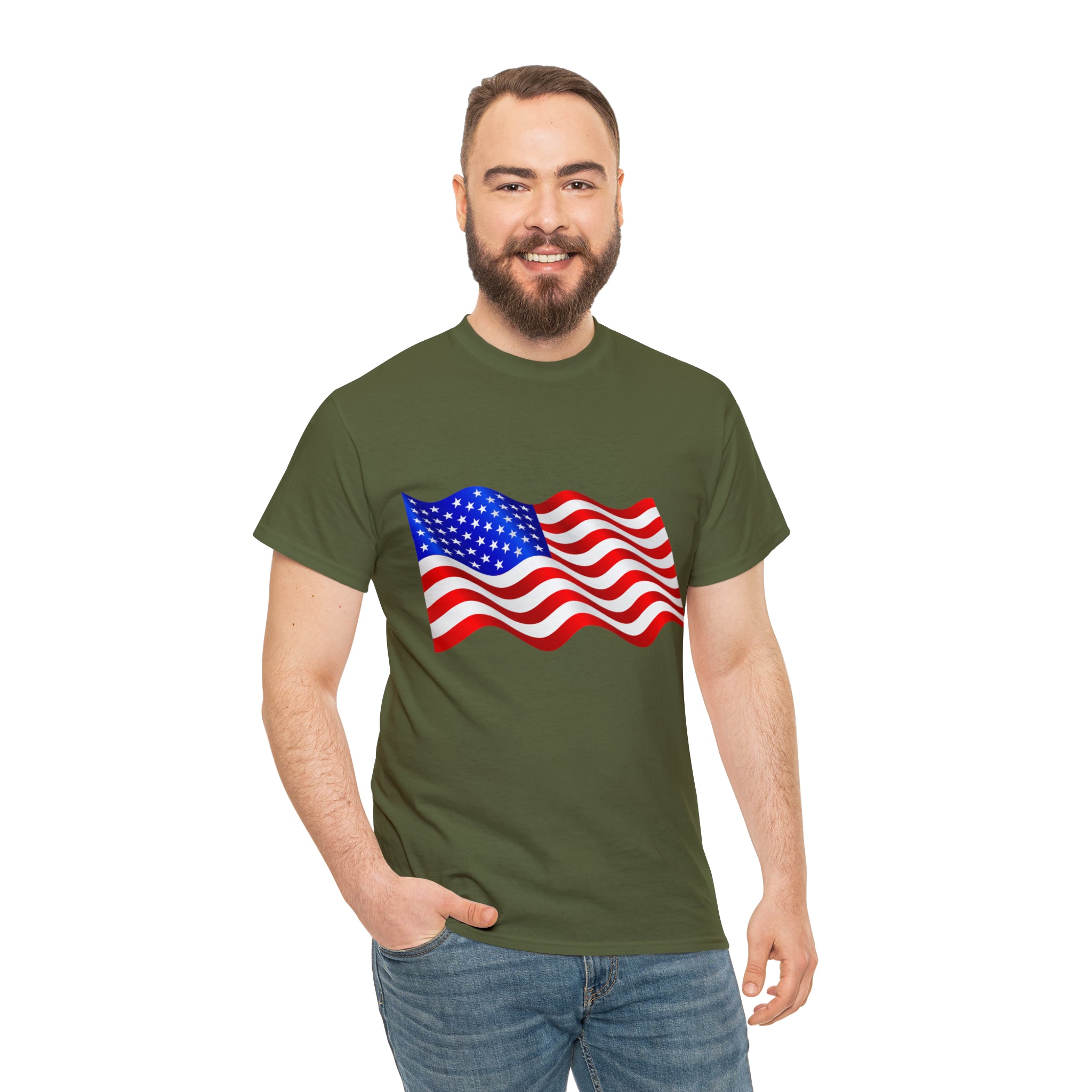American Wavy Flag Unisex Heavy Cotton Tee