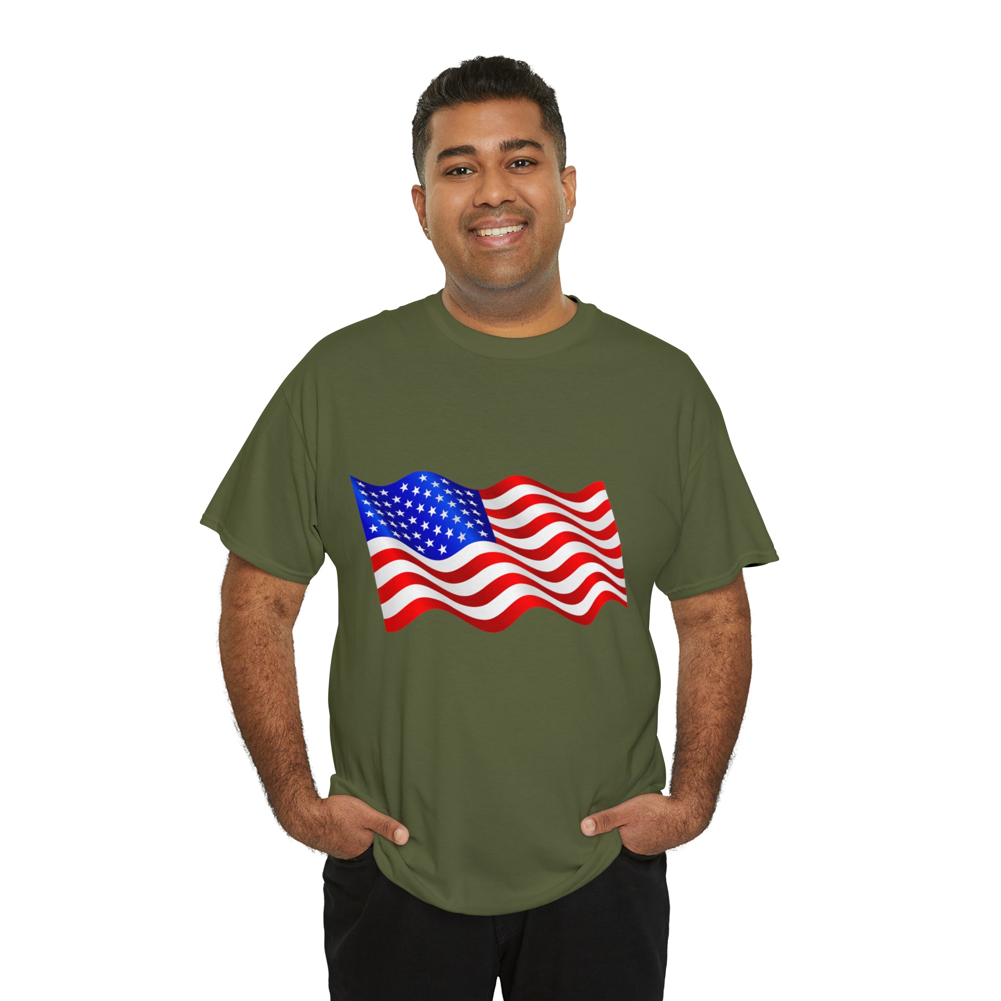 American Wavy Flag Unisex Heavy Cotton Tee