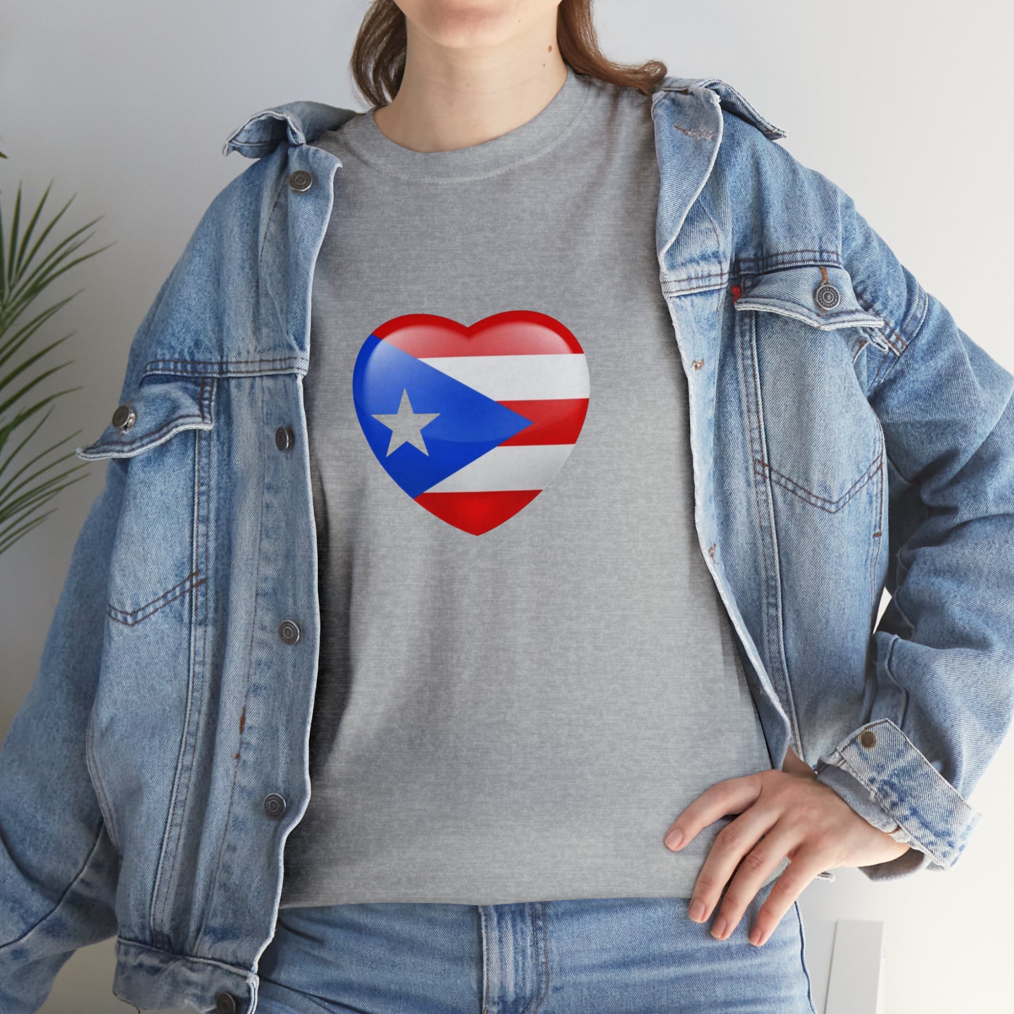 Puerto Rican Flag Heart Unisex Heavy Cotton Tee