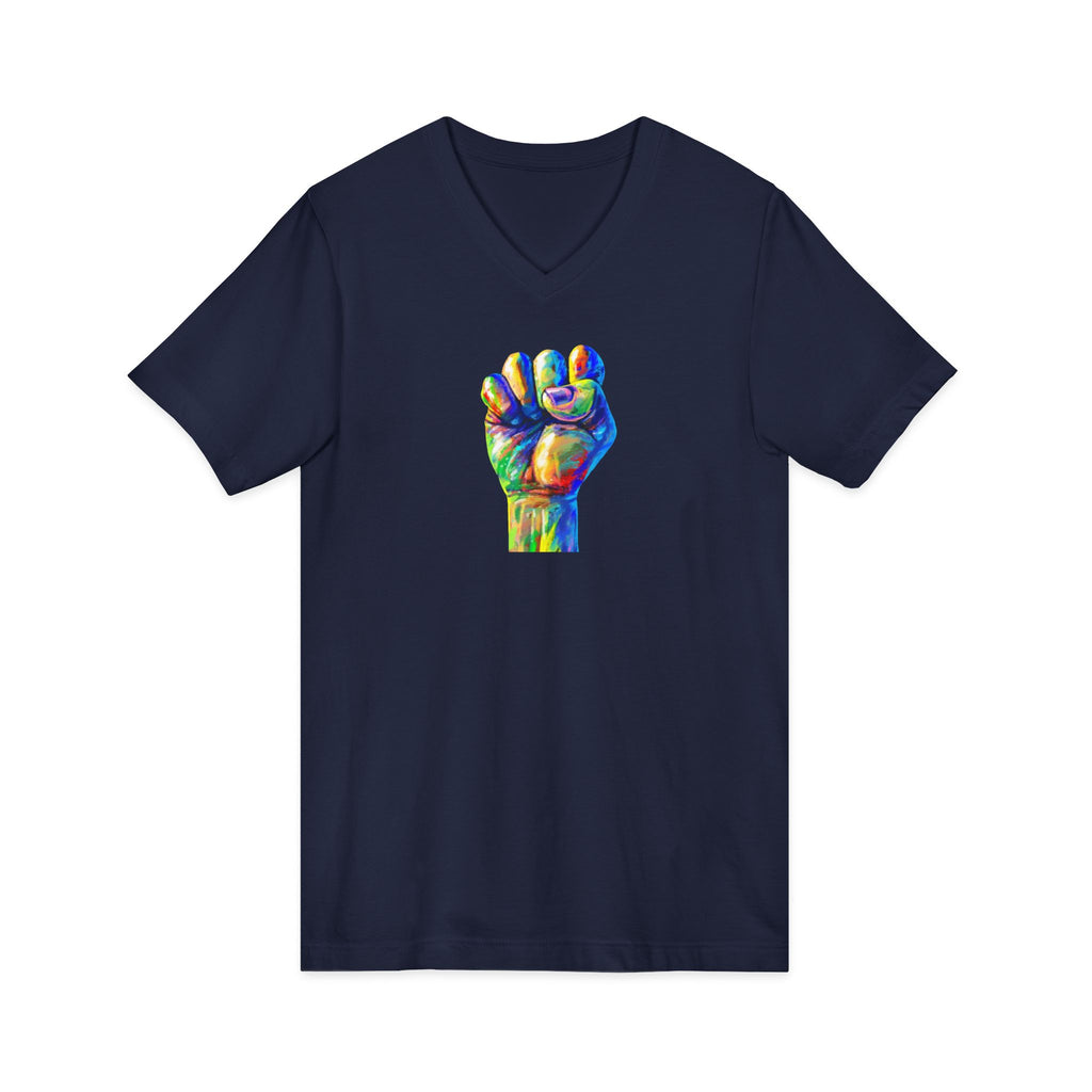 Power To The People Fist V-Neck Tee — Pride & Protest Solidarity T-Shirt
