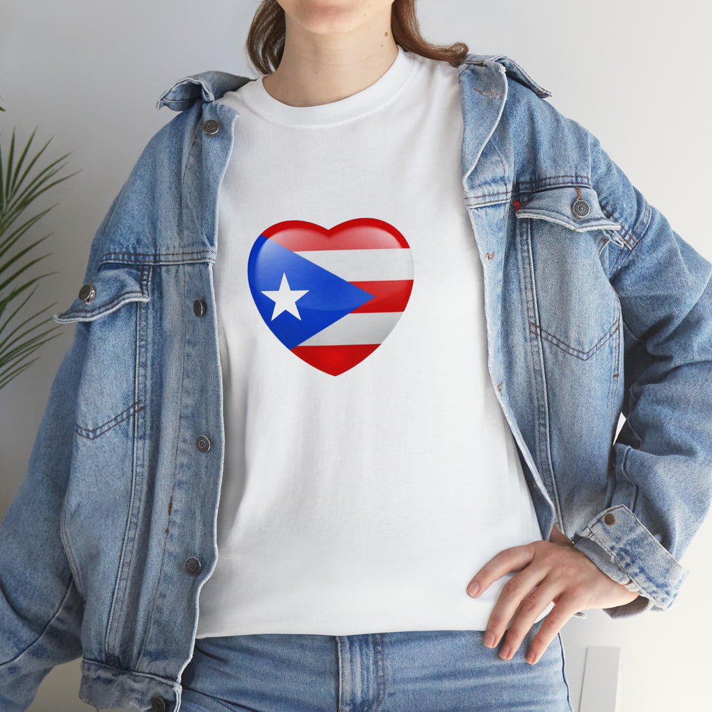Puerto Rican Flag Heart Unisex Heavy Cotton Tee