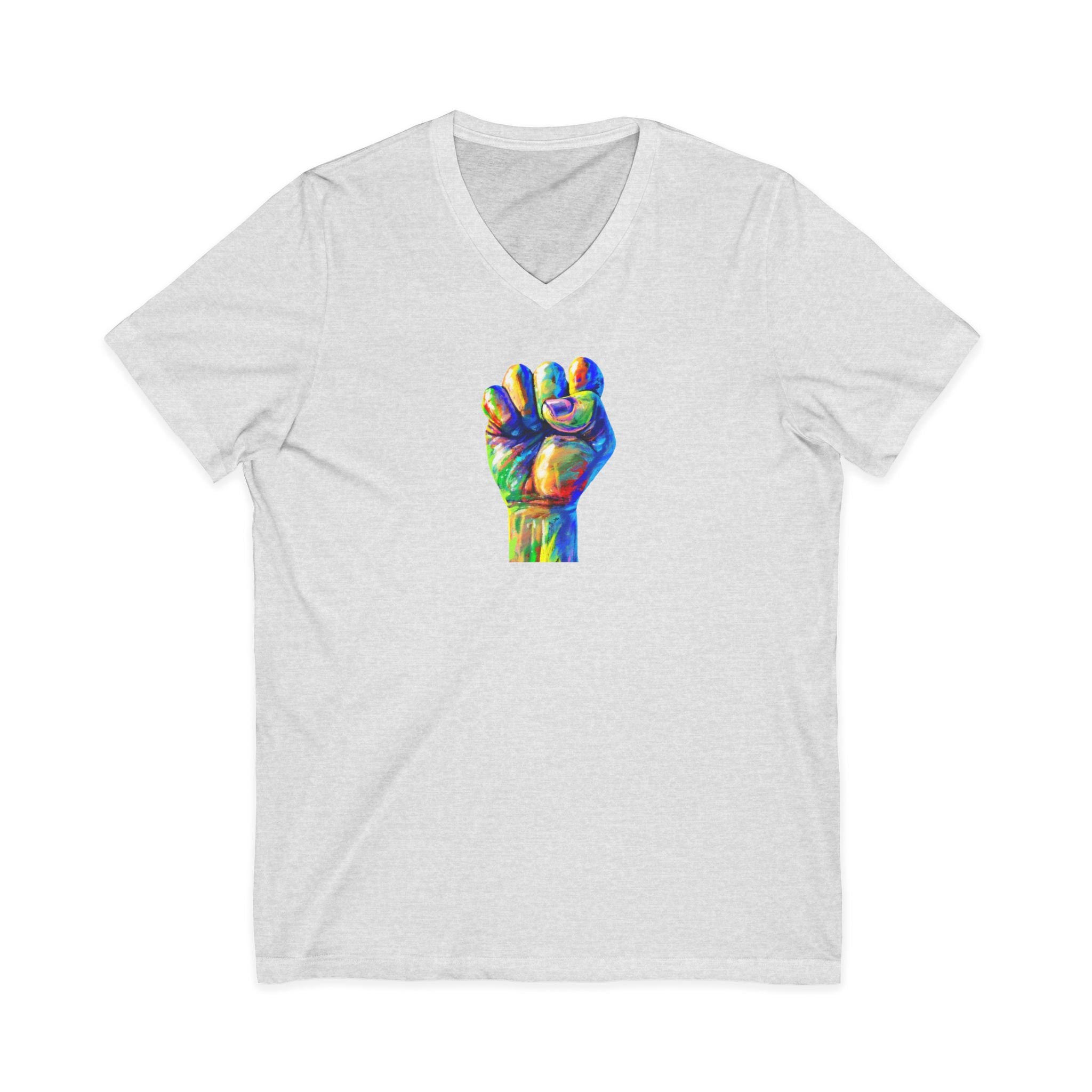 Power To The People Fist V-Neck Tee — Pride & Protest Solidarity T-Shirt