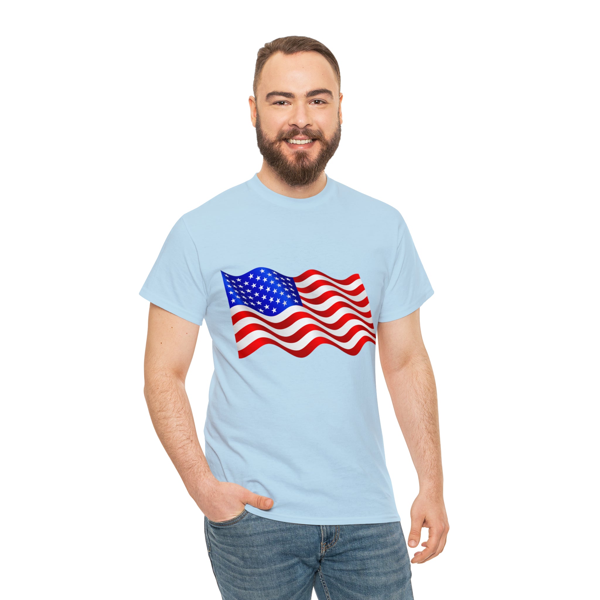 American Wavy Flag Unisex Heavy Cotton Tee