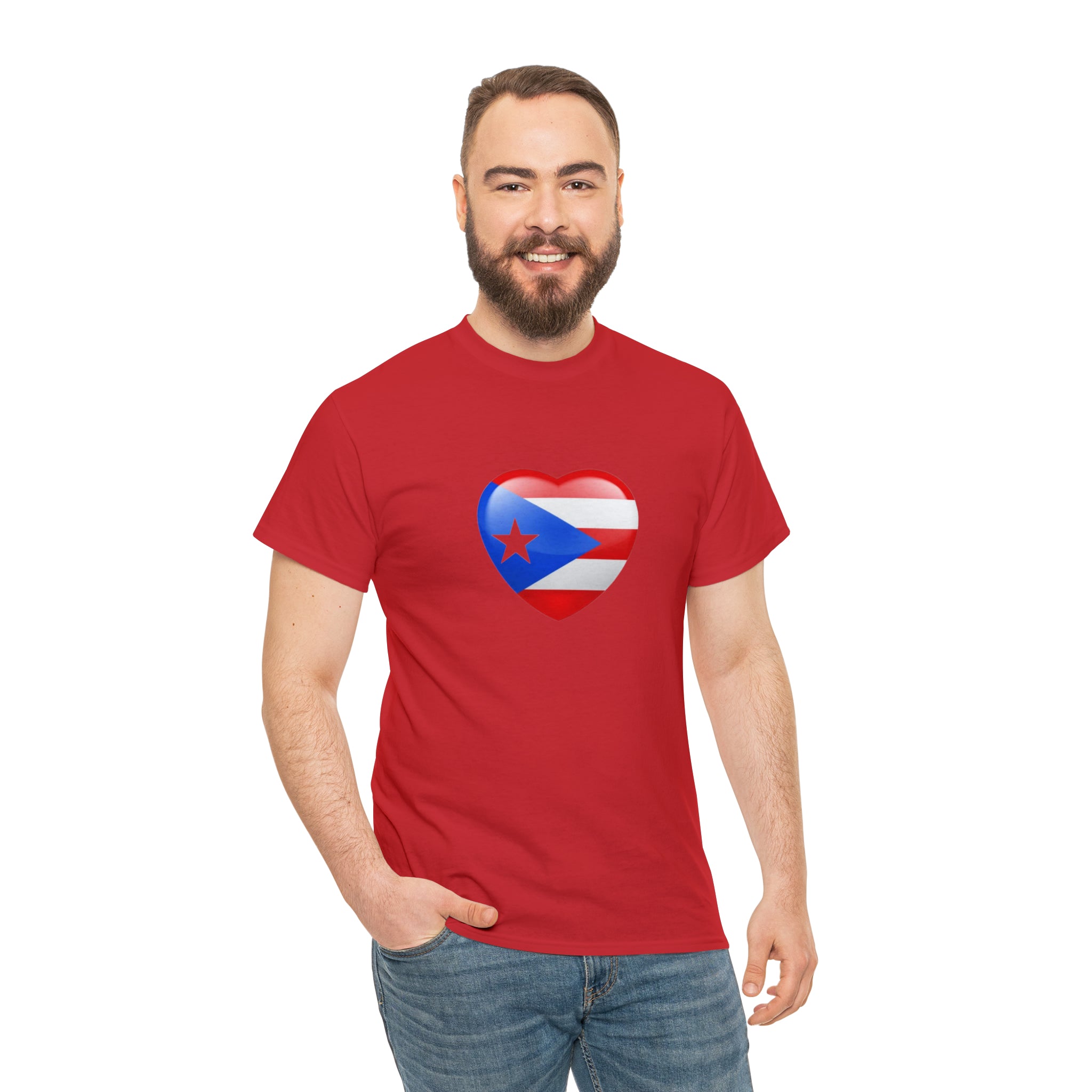 Puerto Rican Flag Heart Unisex Heavy Cotton Tee