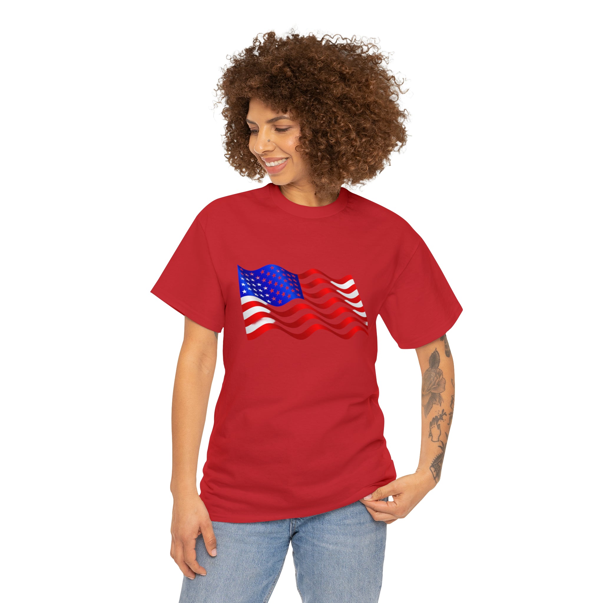 American Wavy Flag Unisex Heavy Cotton Tee