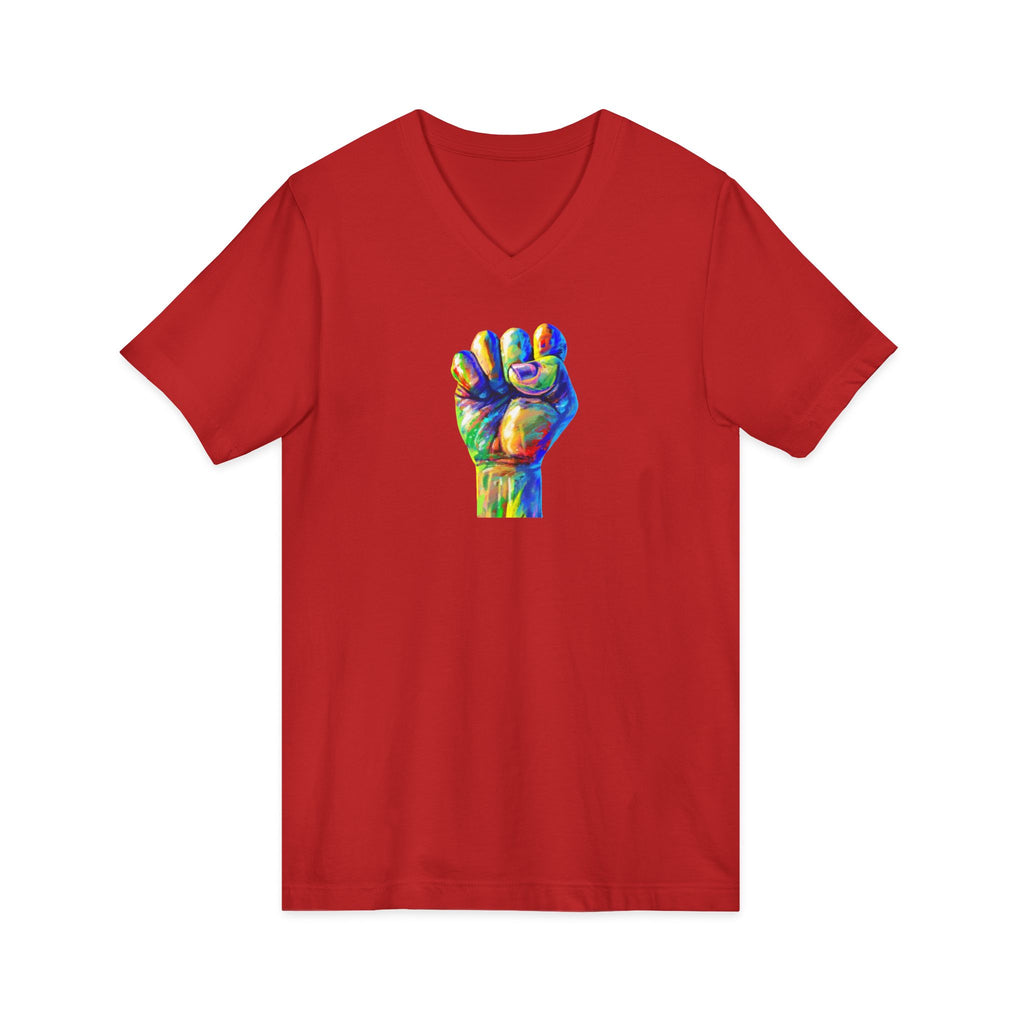Power To The People Fist V-Neck Tee — Pride & Protest Solidarity T-Shirt