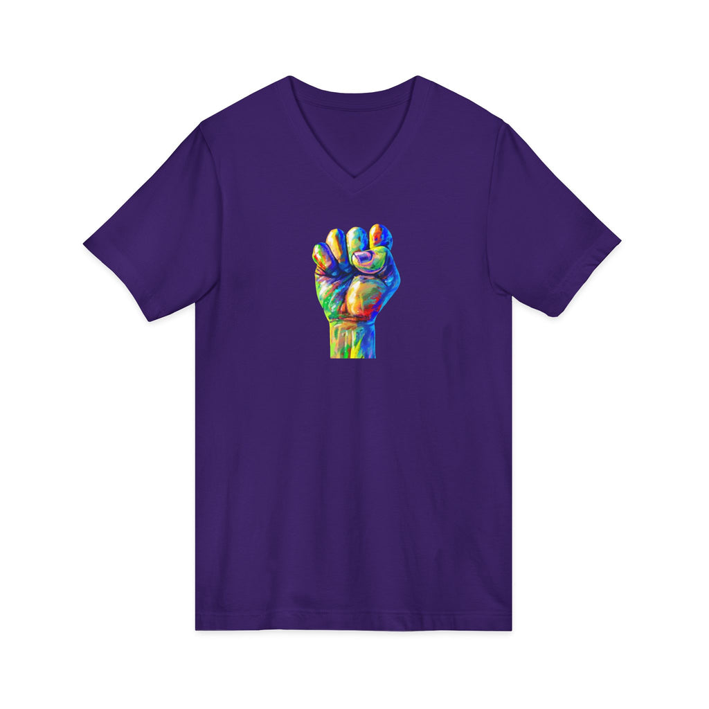 Power To The People Fist V-Neck Tee — Pride & Protest Solidarity T-Shirt