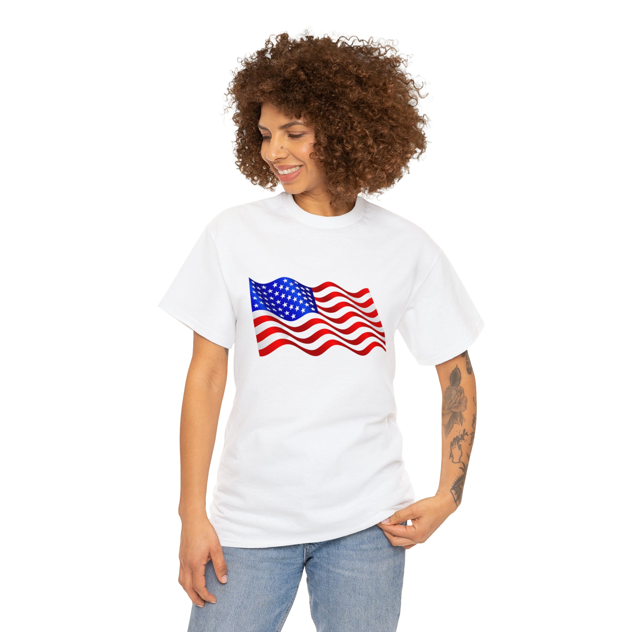 American Wavy Flag Unisex Heavy Cotton Tee
