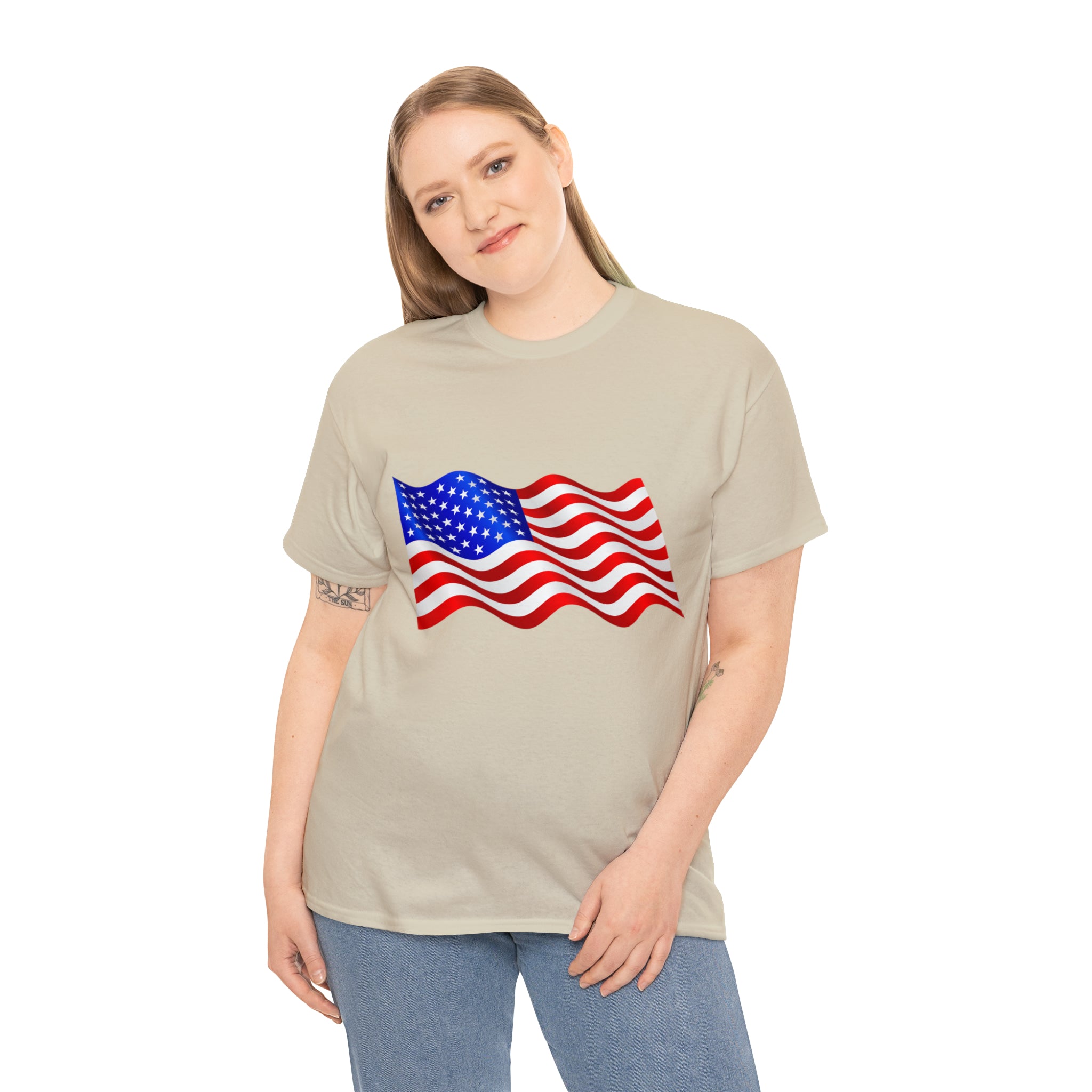 American Wavy Flag Unisex Heavy Cotton Tee