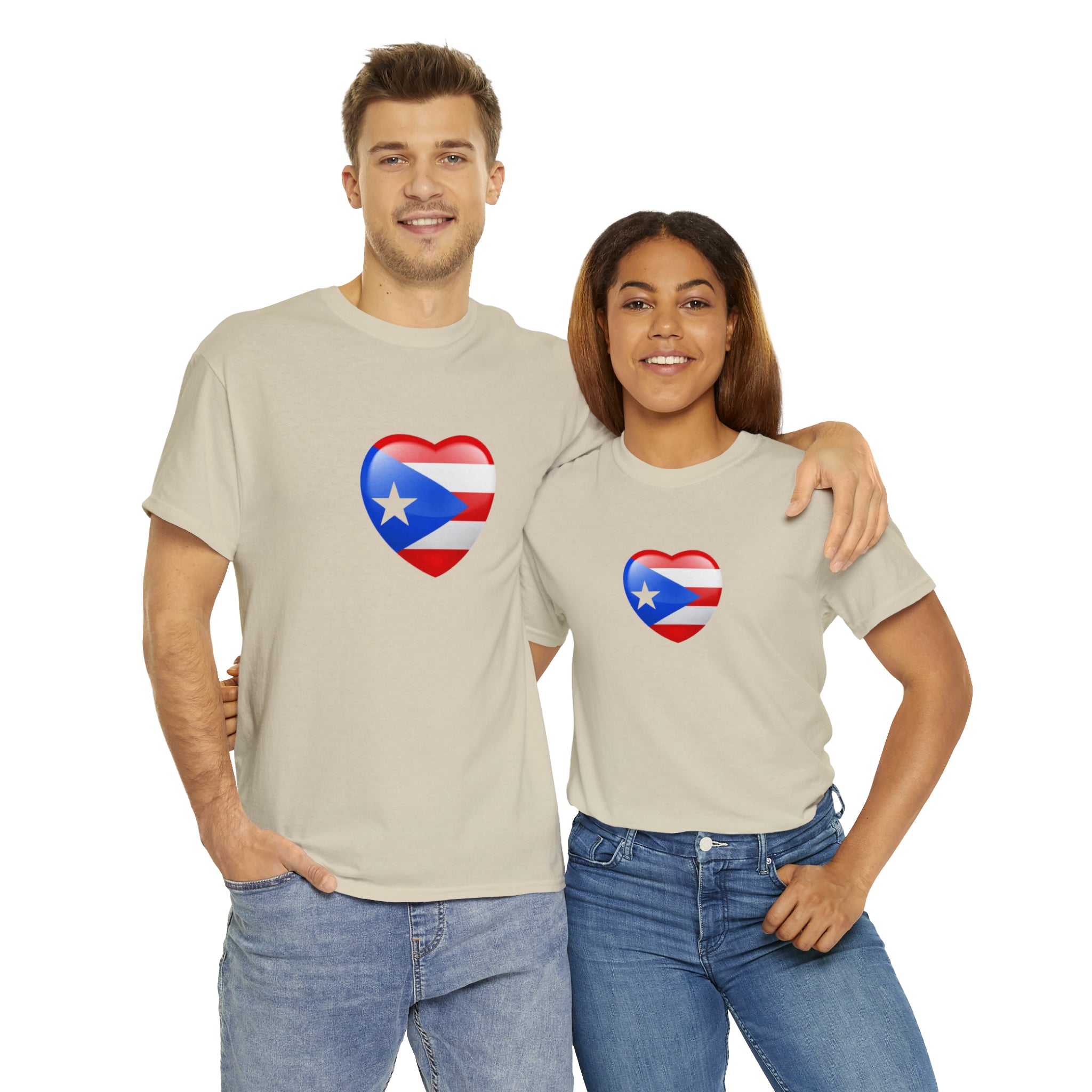 Puerto Rican Flag Heart Unisex Heavy Cotton Tee