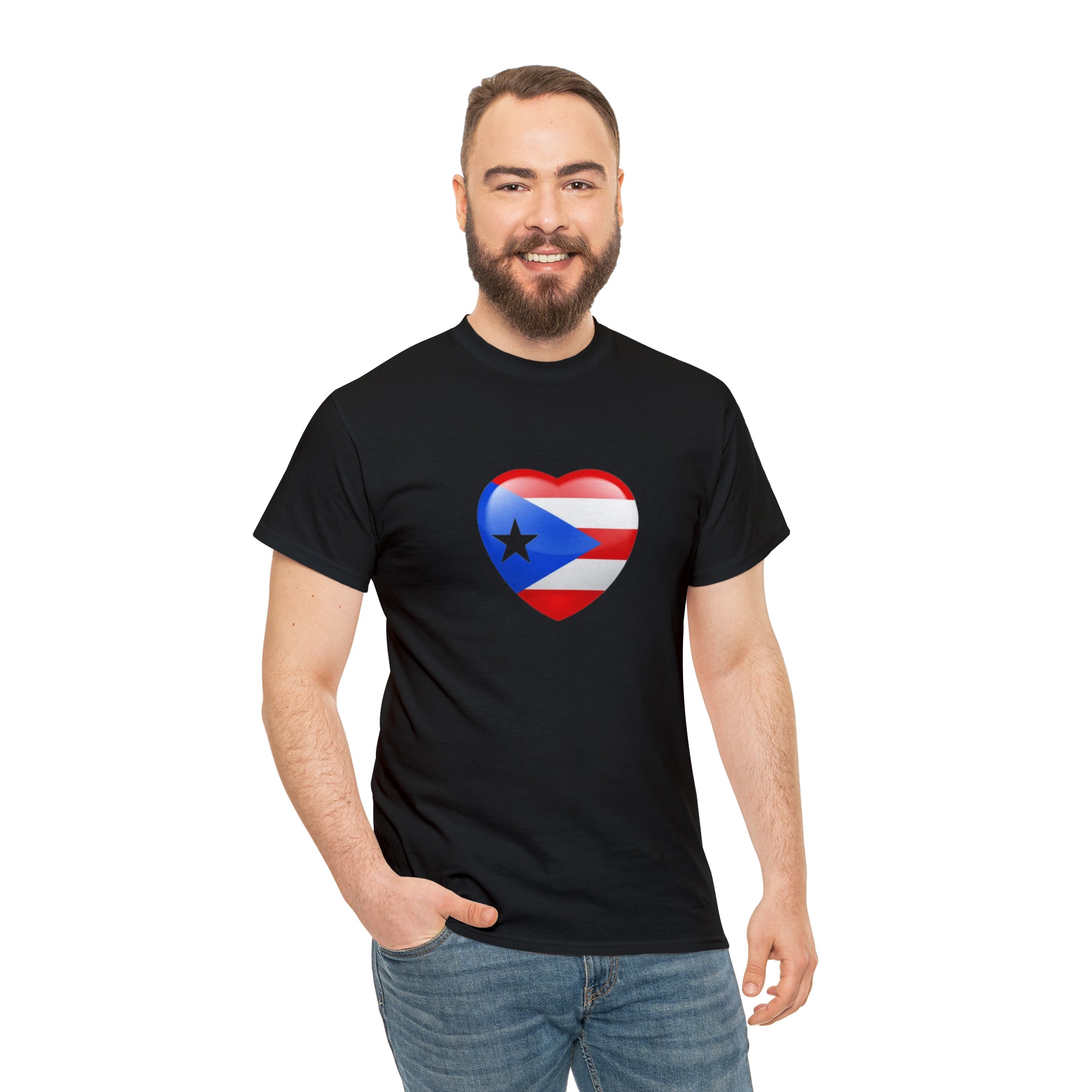 Puerto Rican Flag Heart Unisex Heavy Cotton Tee