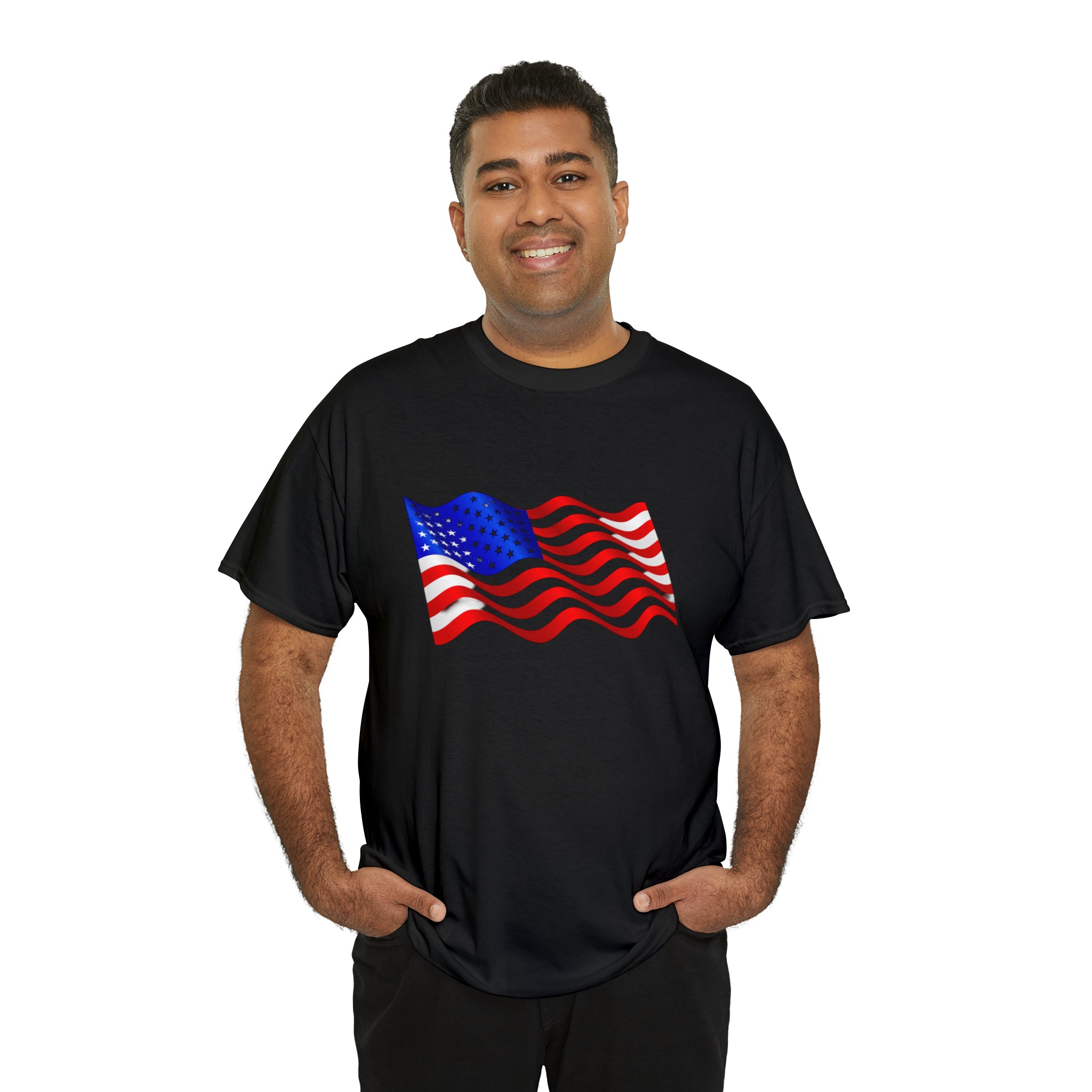 American Wavy Flag Unisex Heavy Cotton Tee