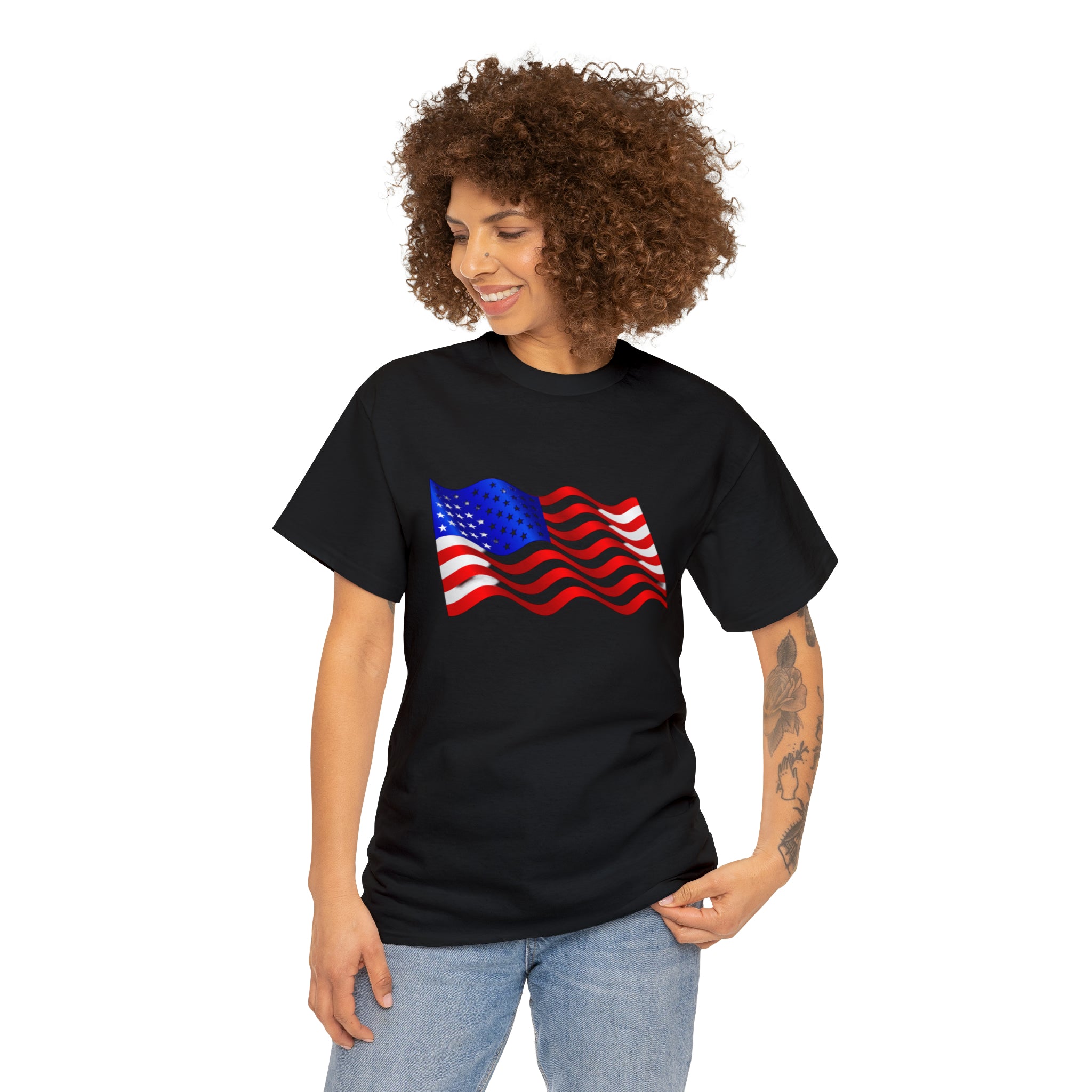 American Wavy Flag Unisex Heavy Cotton Tee