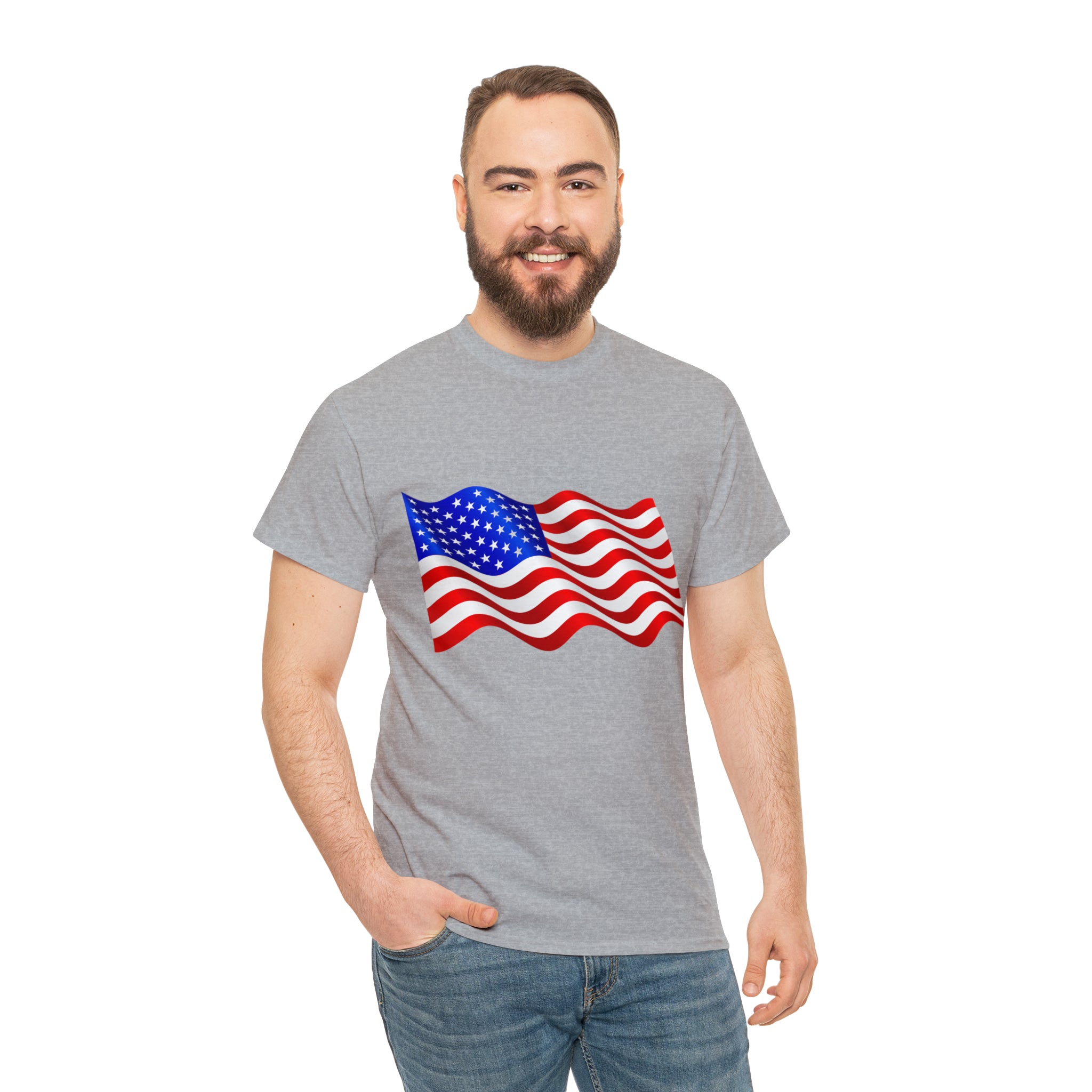 American Wavy Flag Unisex Heavy Cotton Tee
