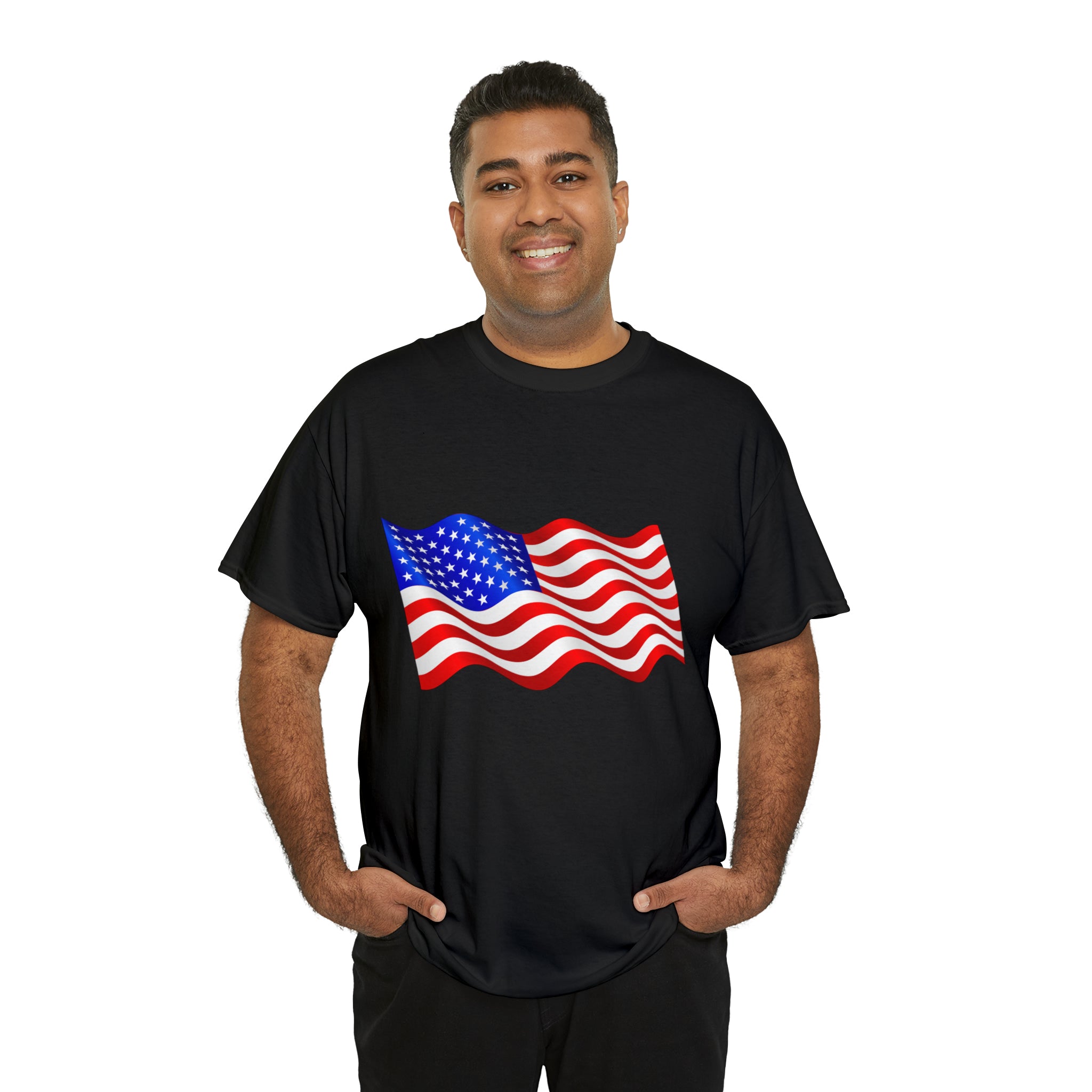 American Wavy Flag Unisex Heavy Cotton Tee