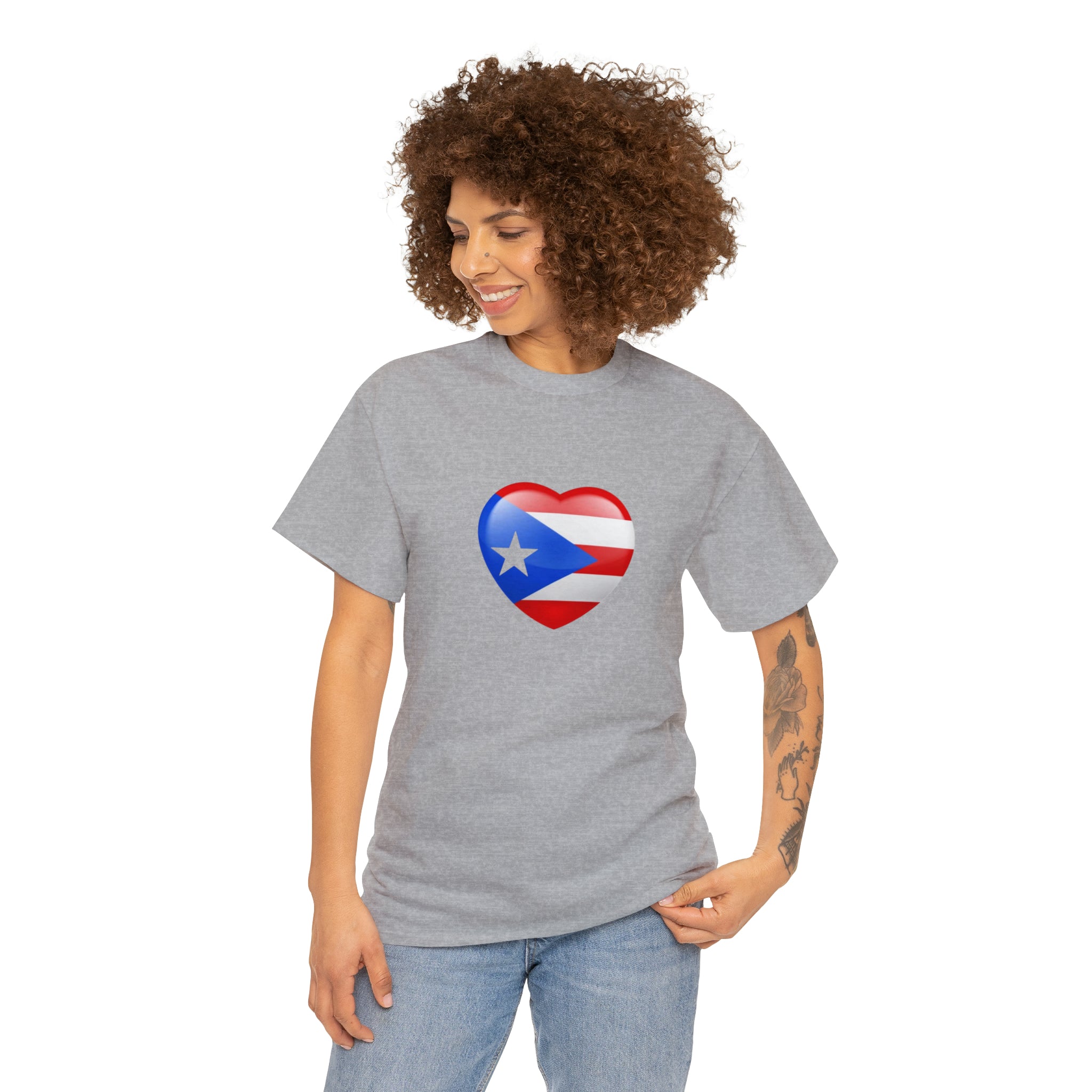 Puerto Rican Flag Heart Unisex Heavy Cotton Tee