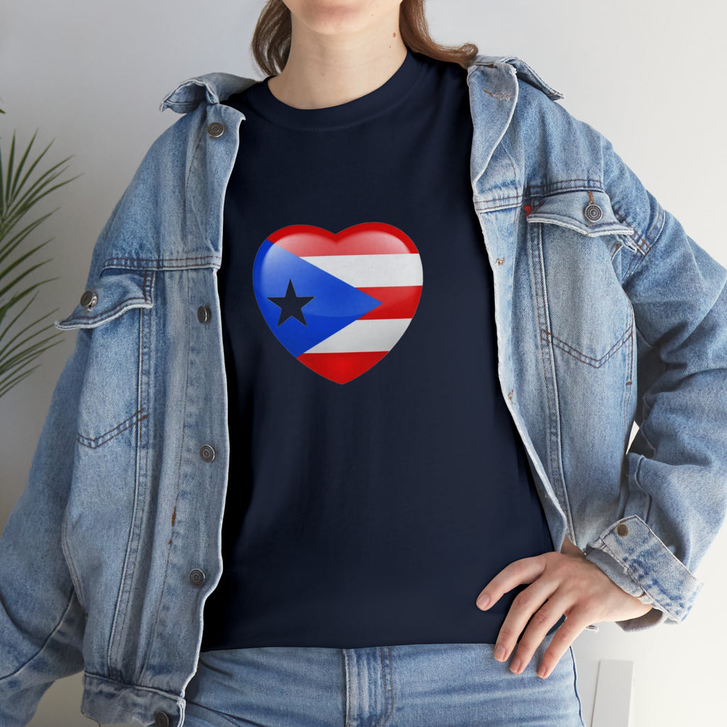 Puerto Rican Flag Heart Unisex Heavy Cotton Tee
