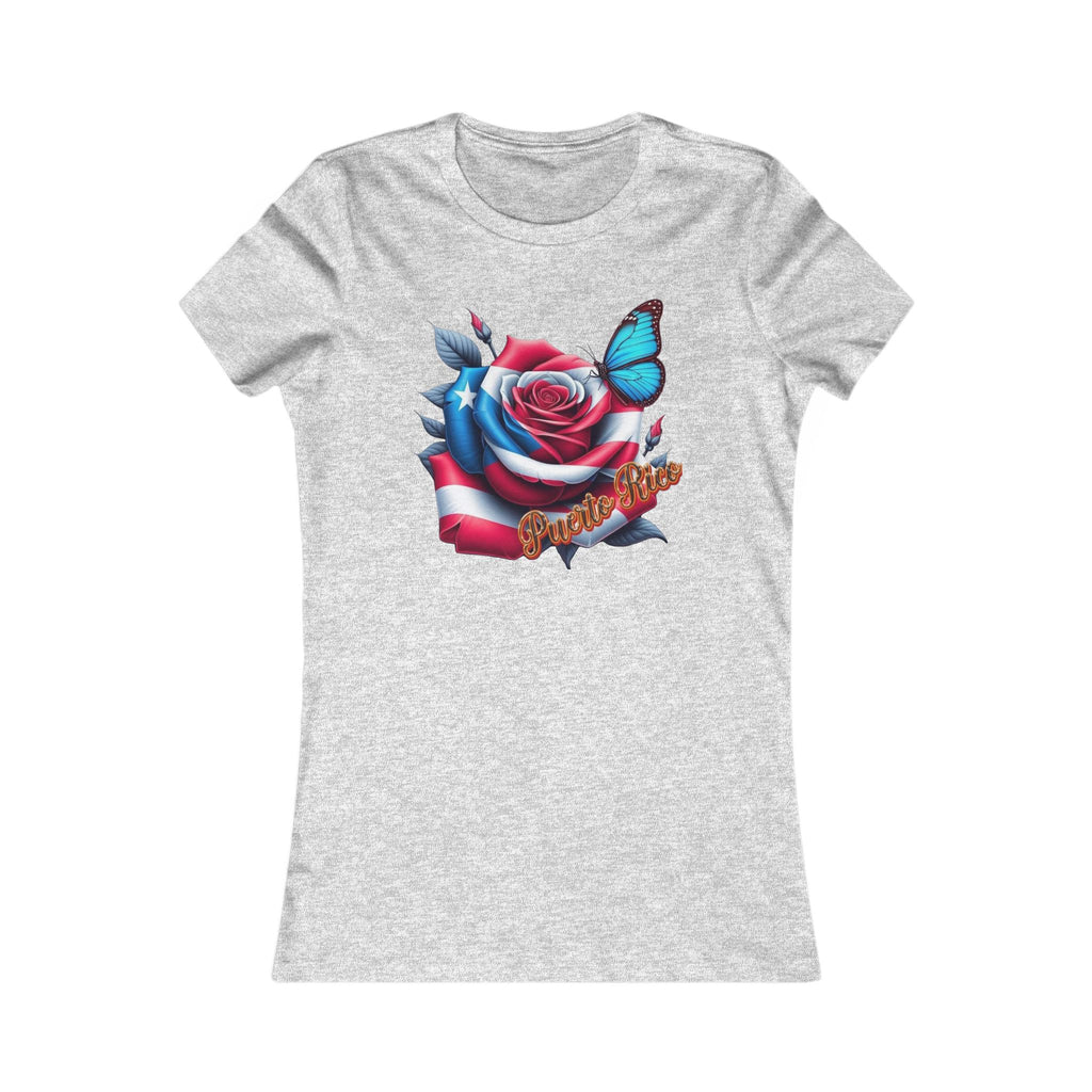 Patriotic Puerto Rico Rose Tee — Women's Flag Butterfly Floral T-Shirt