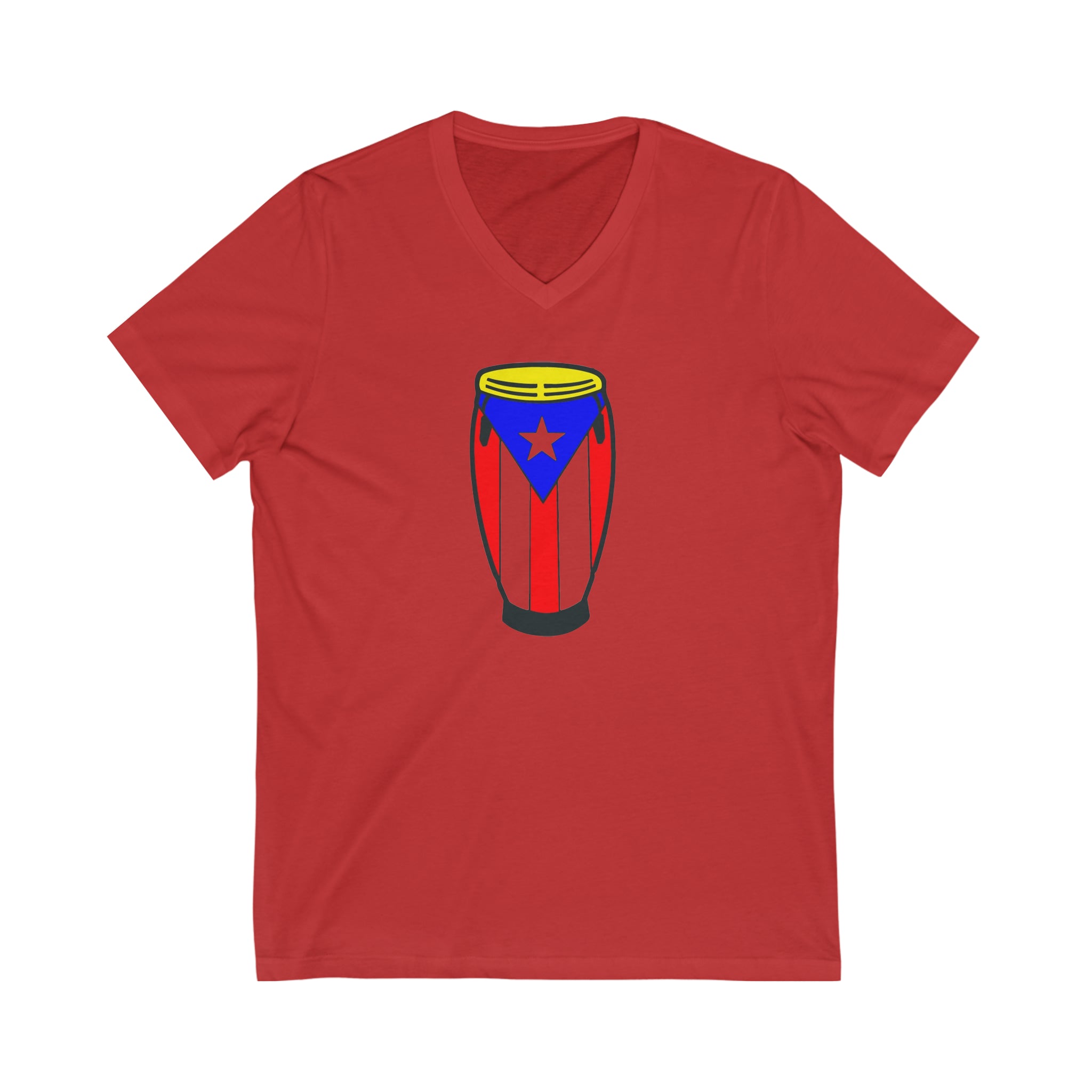 Puerto Rican Flag Congas Unisex Jersey Short Sleeve V-Neck Tee