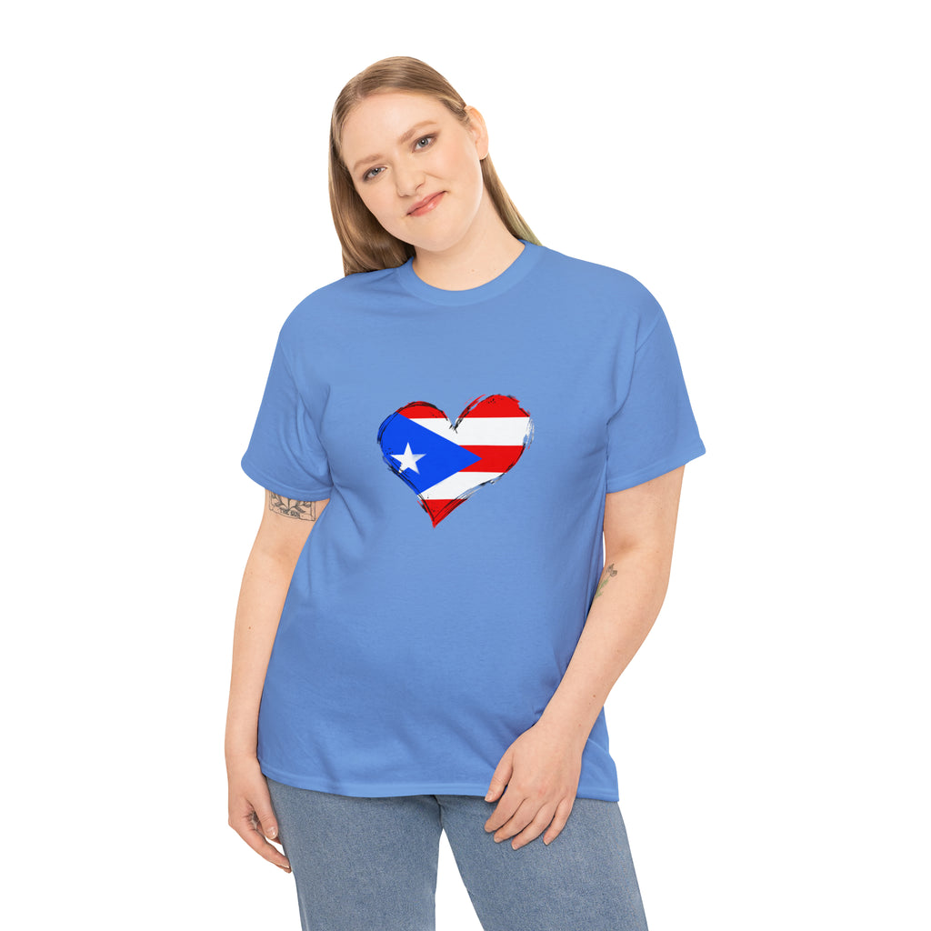 Puerto Rican Flag Heart Unisex Heavy Cotton Tee