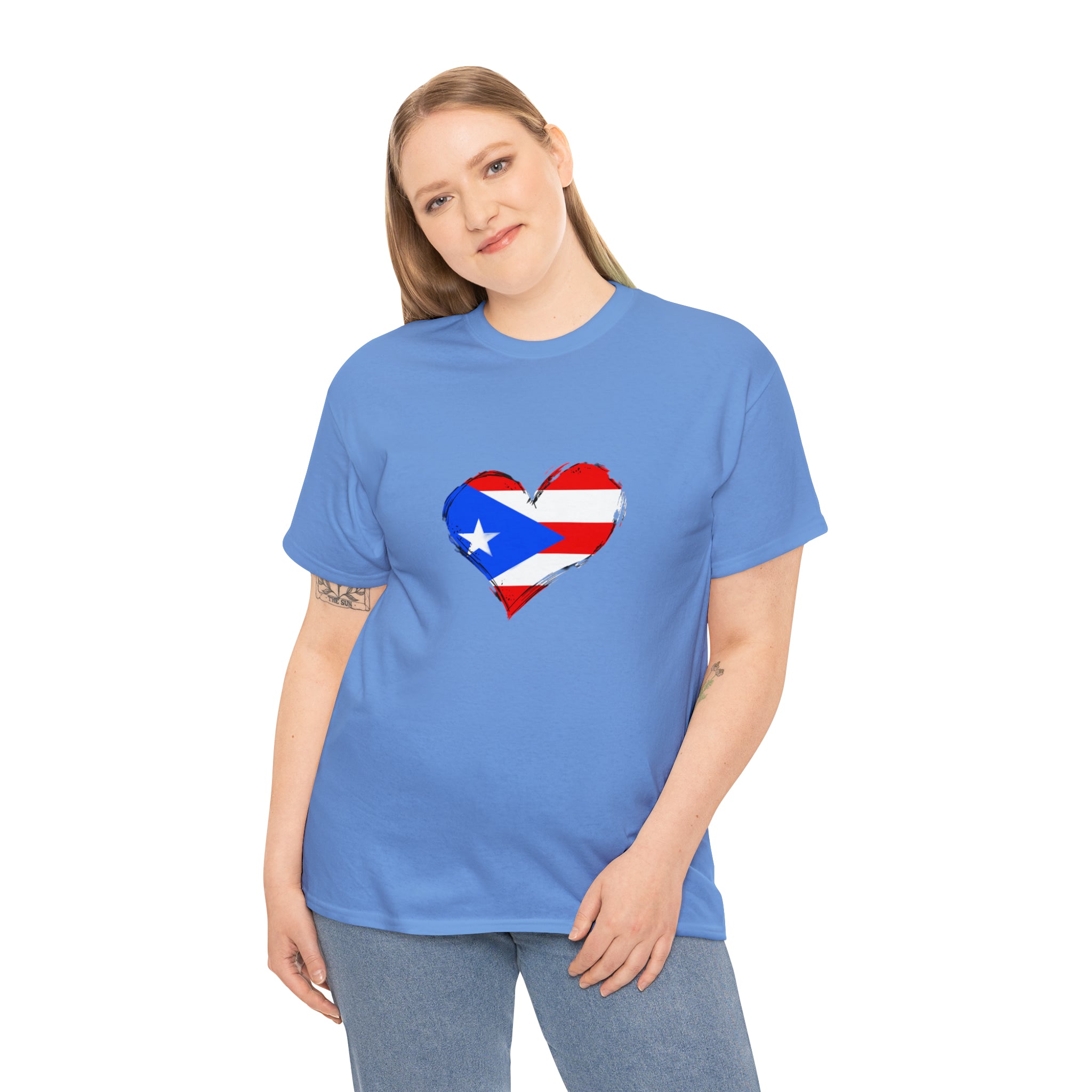 Puerto Rican Flag Heart Unisex Heavy Cotton Tee
