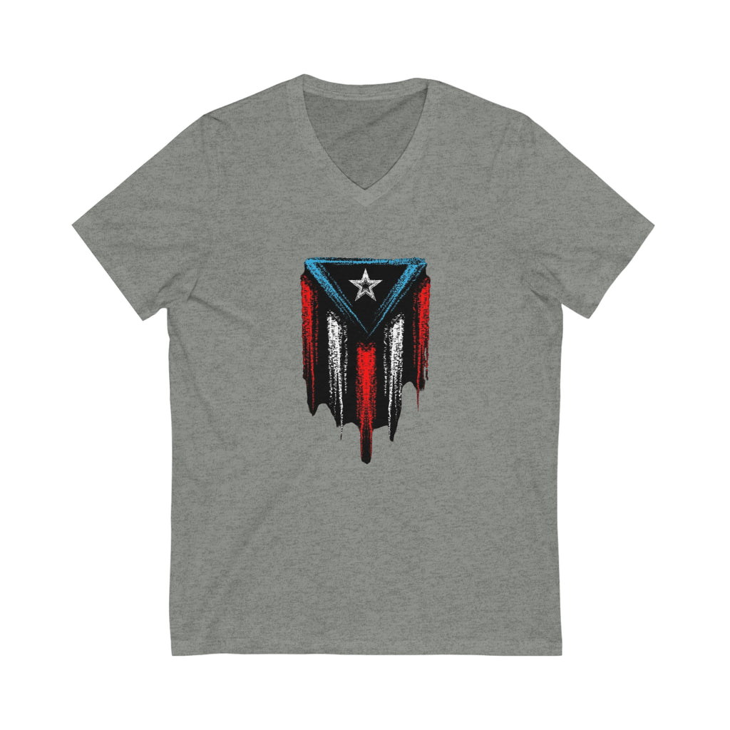 Puerto Rican Flag Unisex Jersey Short Sleeve V-Neck Tee