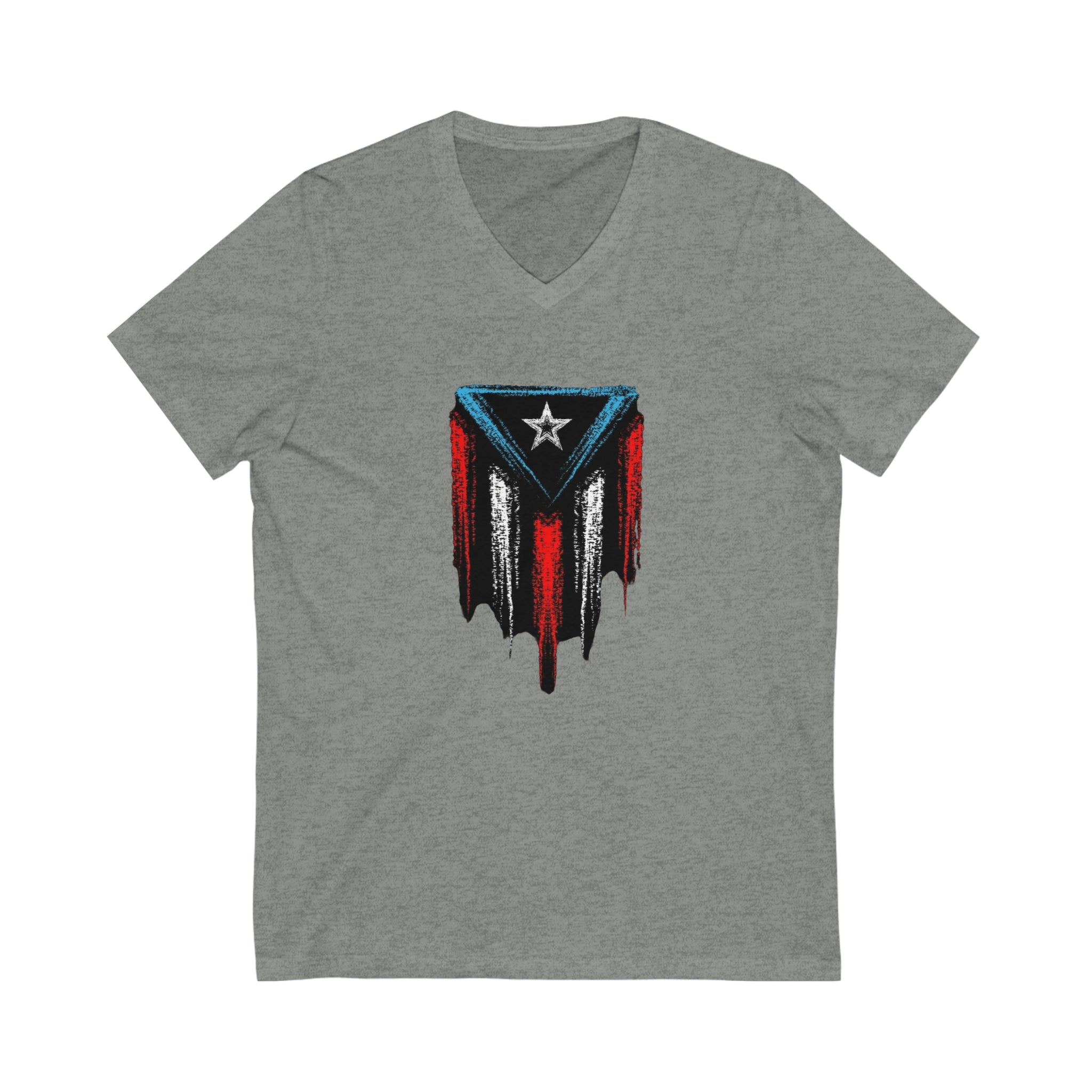 Puerto Rican Flag Unisex Jersey Short Sleeve V-Neck Tee