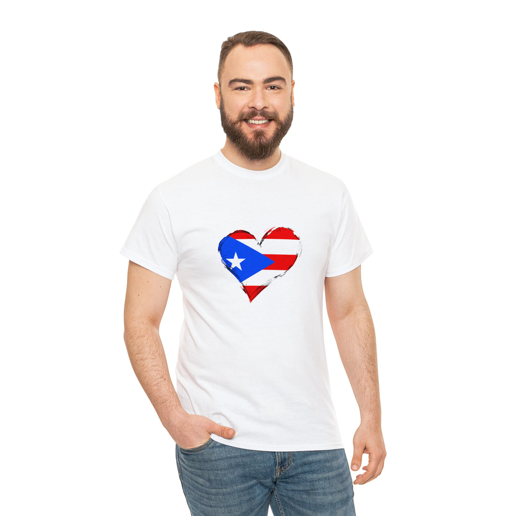 Puerto Rican Flag Heart Unisex Heavy Cotton Tee