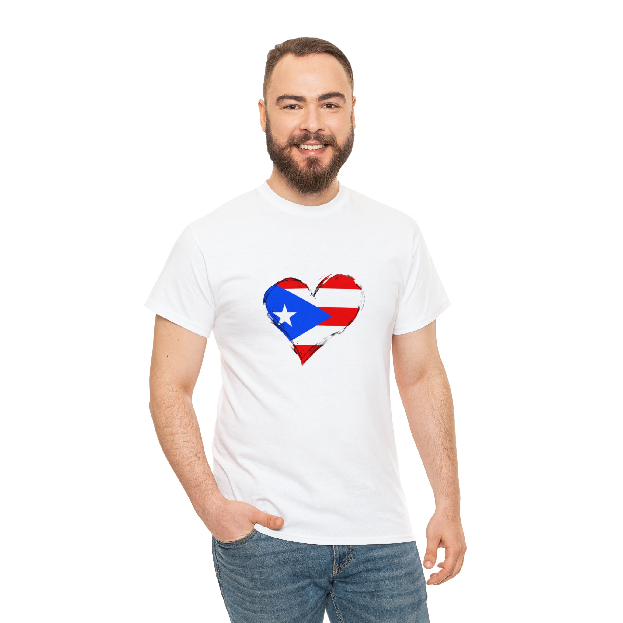 Puerto Rican Flag Heart Unisex Heavy Cotton Tee