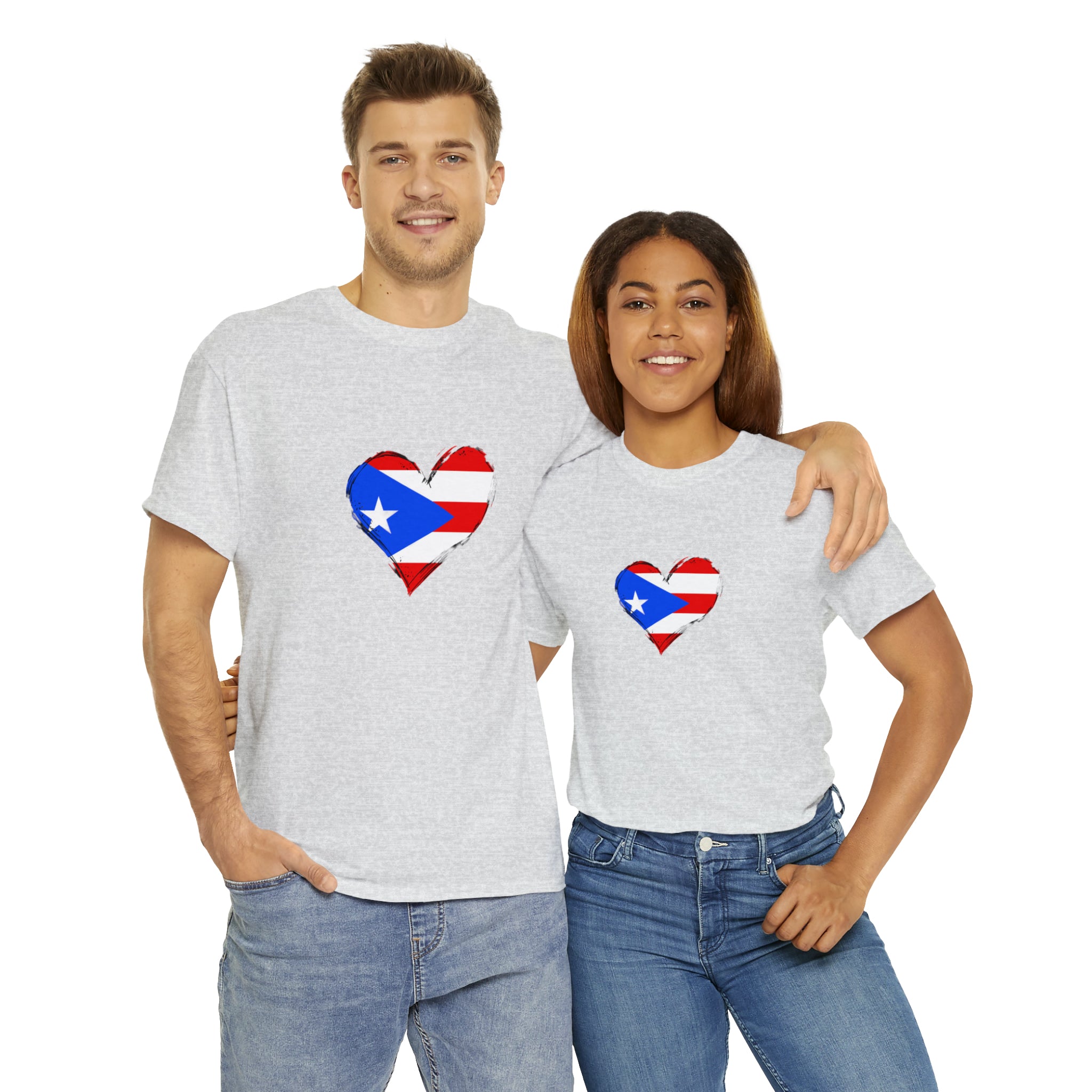 Puerto Rican Flag Heart Unisex Heavy Cotton Tee