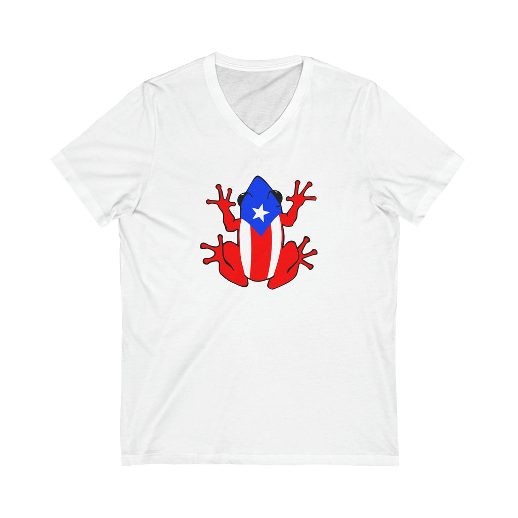 Puerto Rican Flag Coqui Unisex Jersey Short Sleeve V-Neck Tee