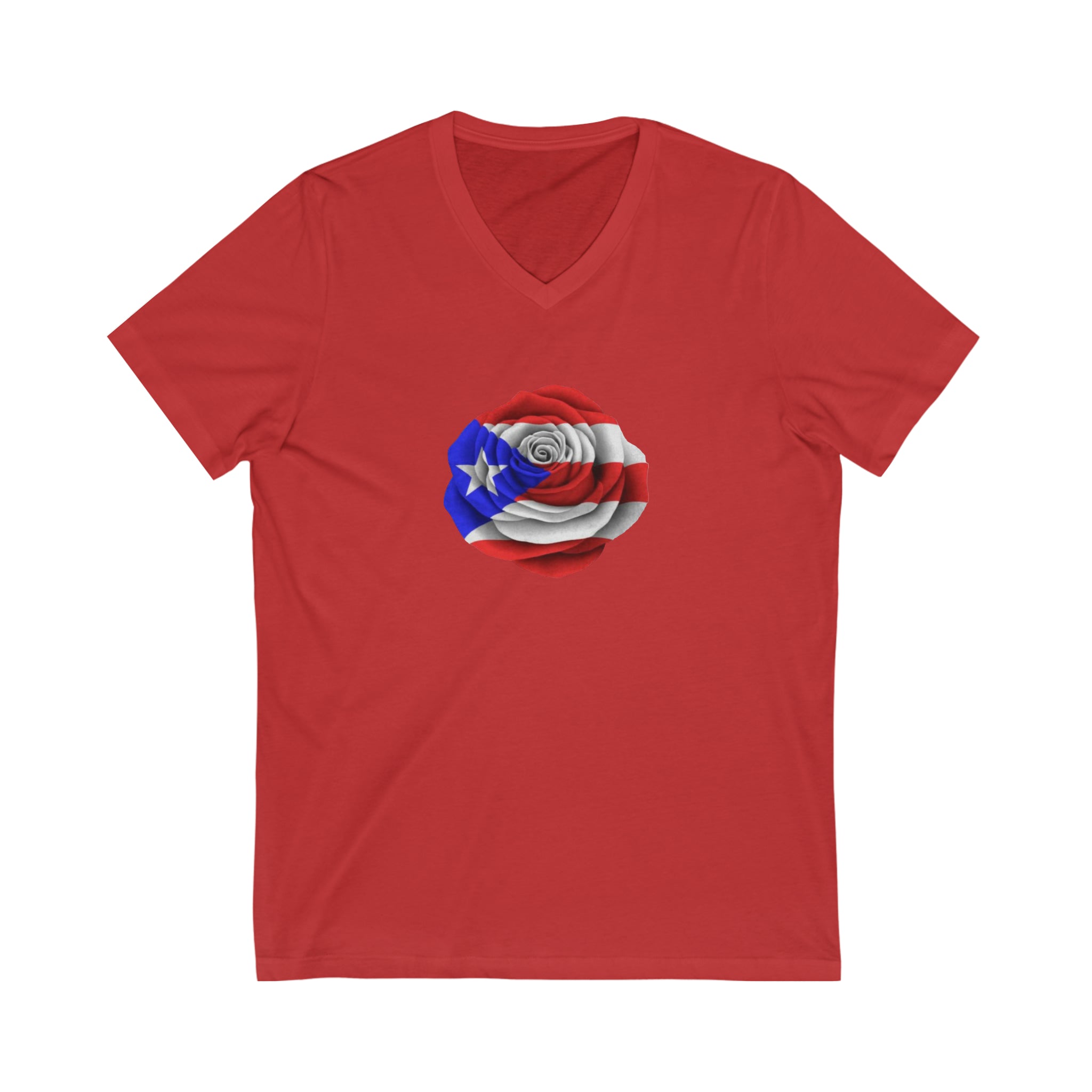 Puerto Rican Flag Rose Unisex Jersey Short Sleeve V-Neck Tee