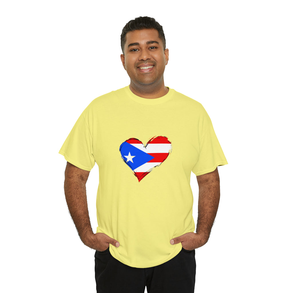 Puerto Rican Flag Heart Unisex Heavy Cotton Tee