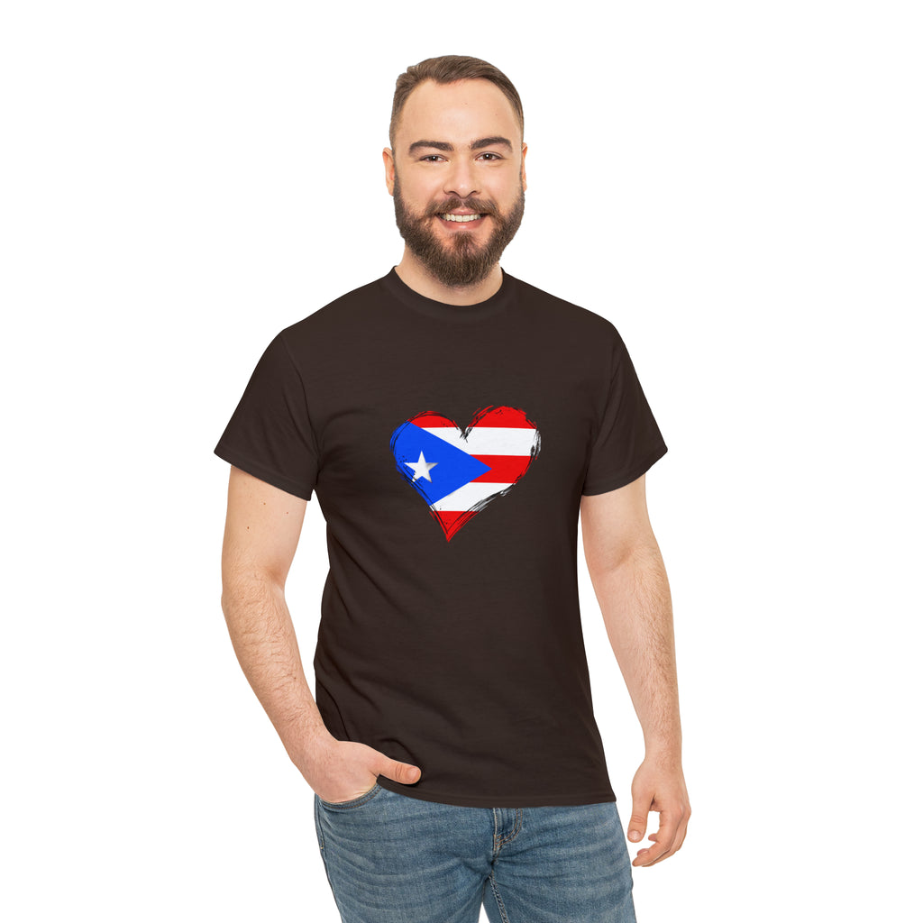 Puerto Rican Flag Heart Unisex Heavy Cotton Tee