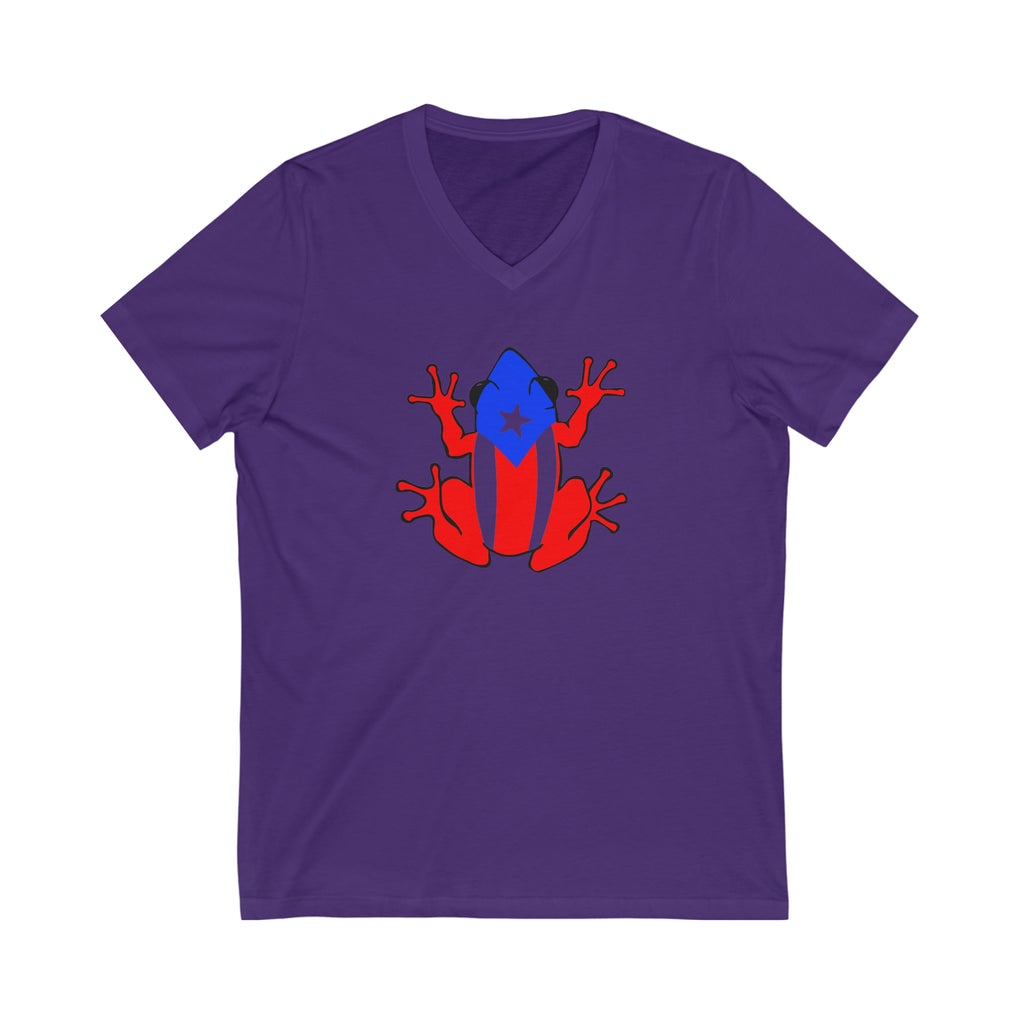 Puerto Rican Flag Coqui Unisex Jersey Short Sleeve V-Neck Tee