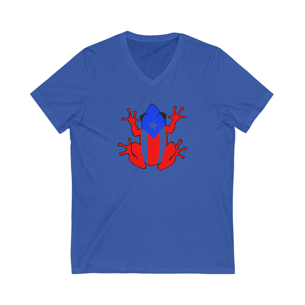 Puerto Rican Flag Coqui Unisex Jersey Short Sleeve V-Neck Tee