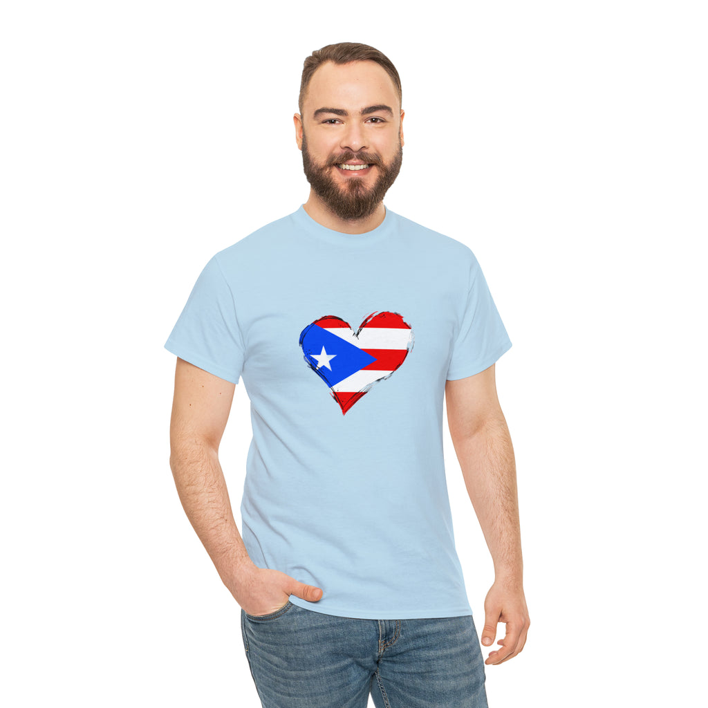 Puerto Rican Flag Heart Unisex Heavy Cotton Tee