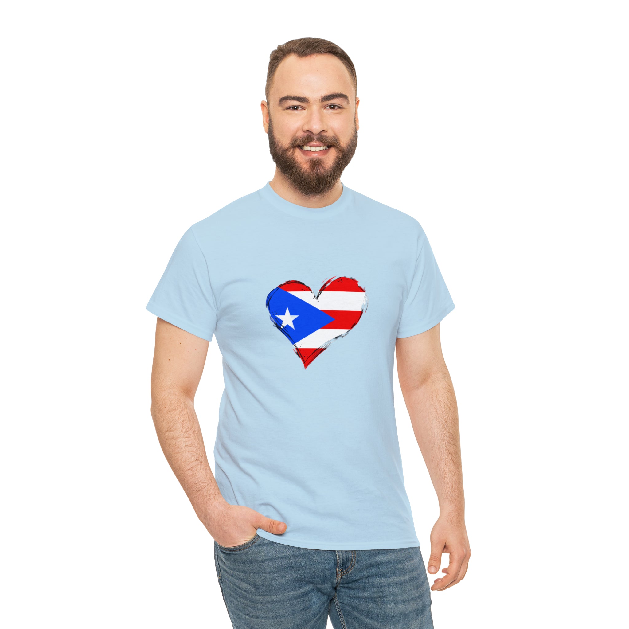 Puerto Rican Flag Heart Unisex Heavy Cotton Tee